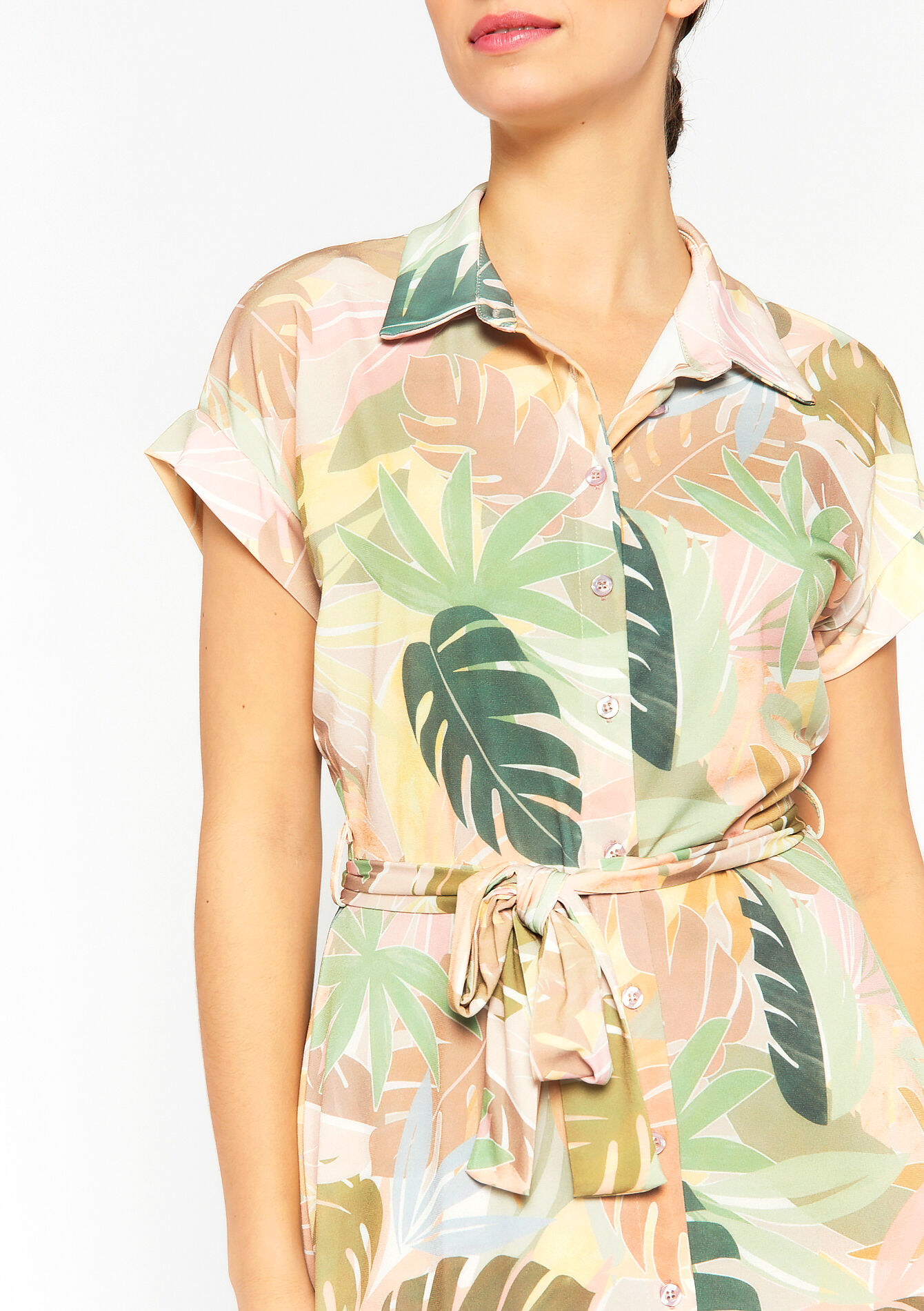 Shirt dress with tropical print - LT BEIGE - 08601983_2527