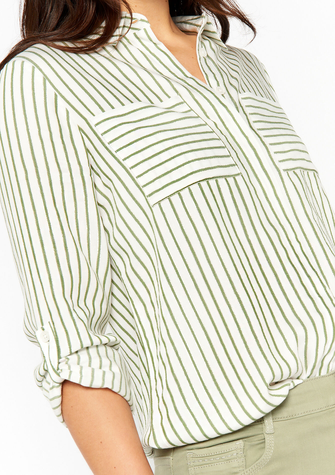 Striped shirt with lurex, Striped shirt with lurex - KHAKI FADED - 05702101_4326