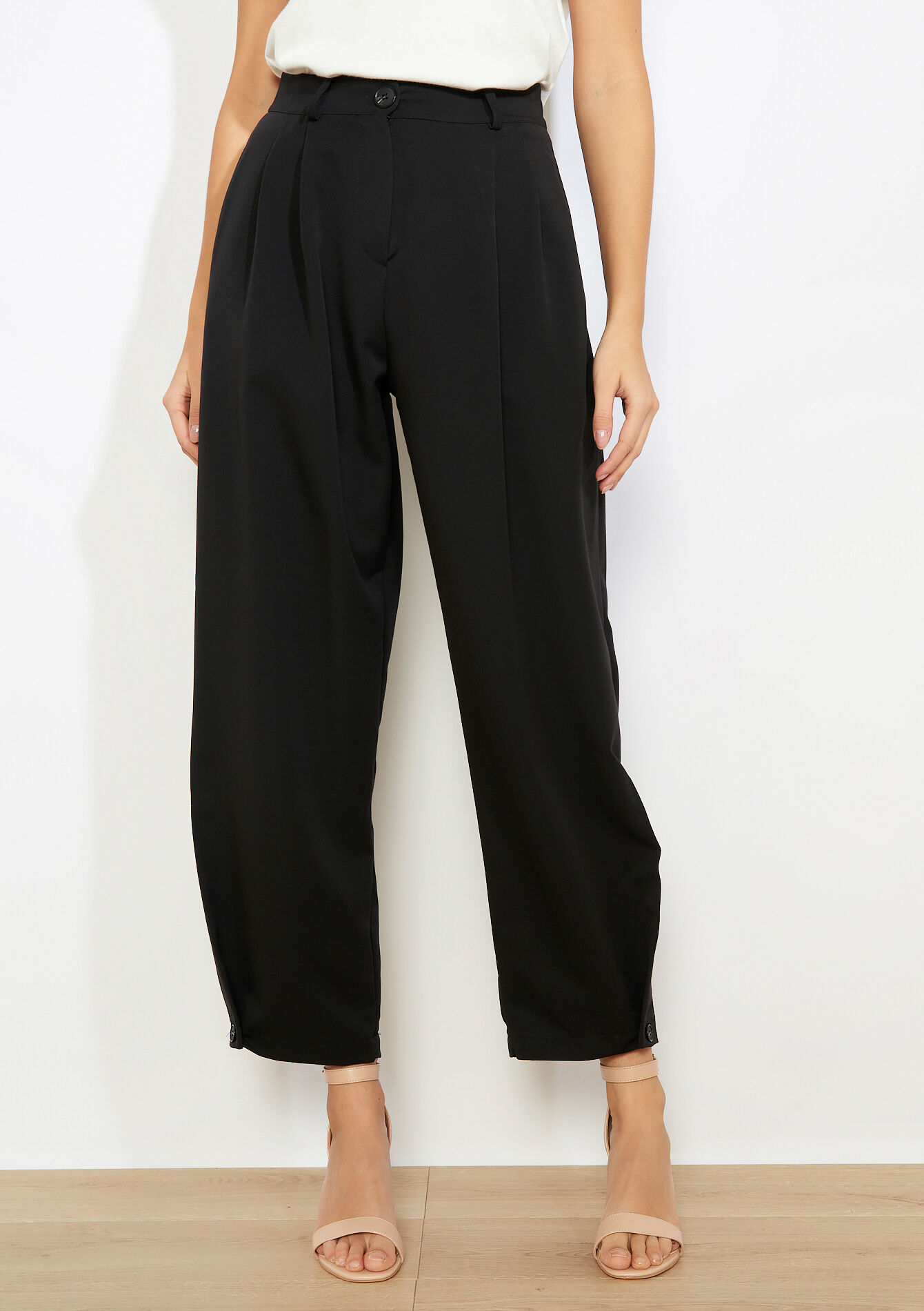 Pantalon met plooien en valling - BLACK - 06100791_1119