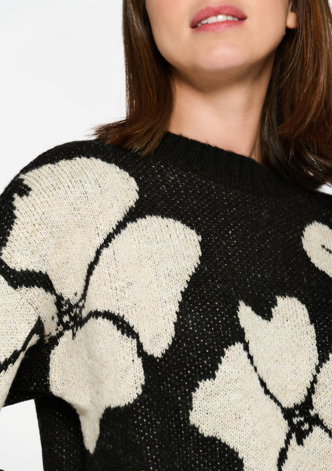 Jacquard pullover with floral print, Jacquard pullover with floral print - BLACK - 04006342_1119