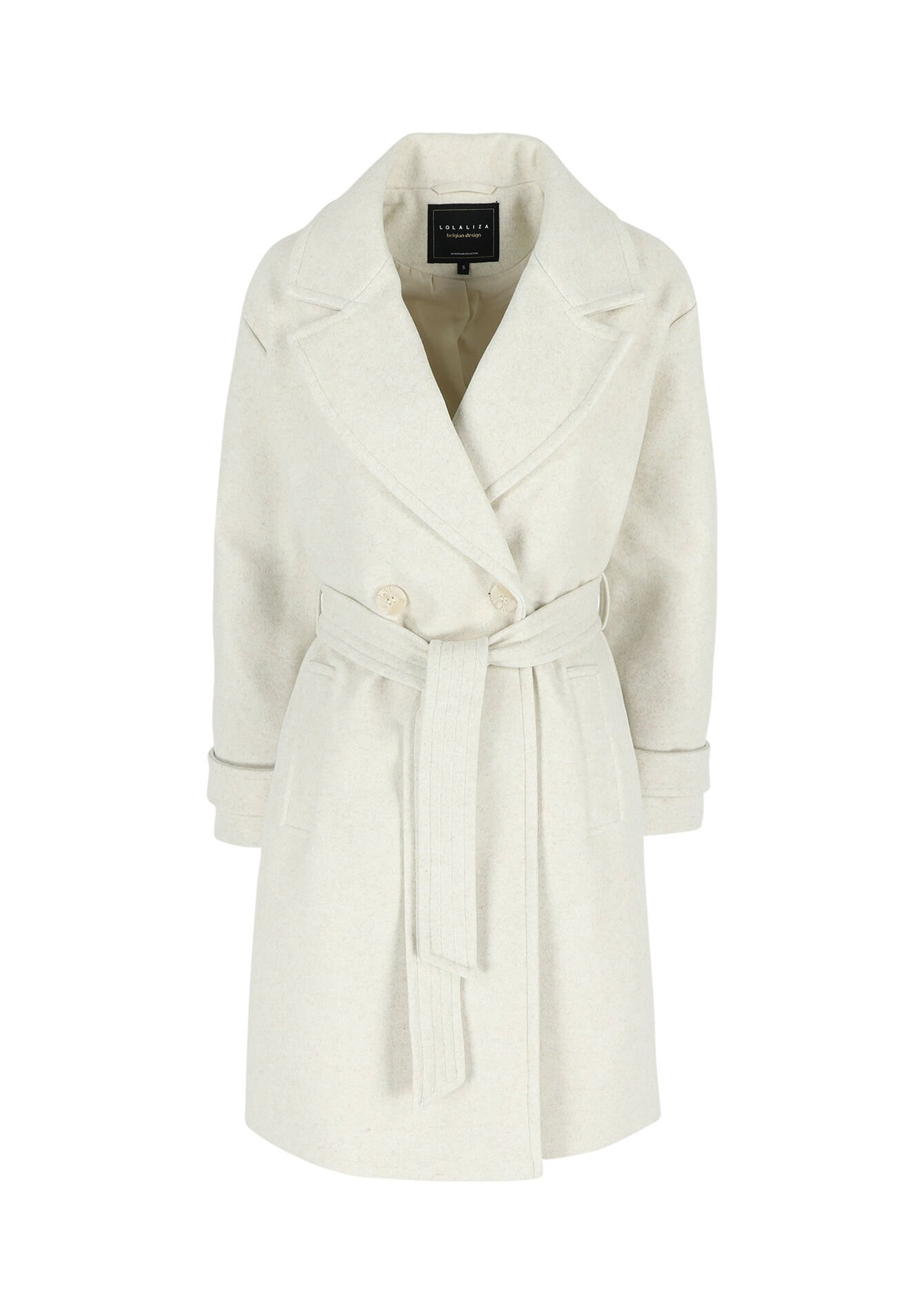 Halflange jas met riem - VANILLA WHITE - 23000678_1013