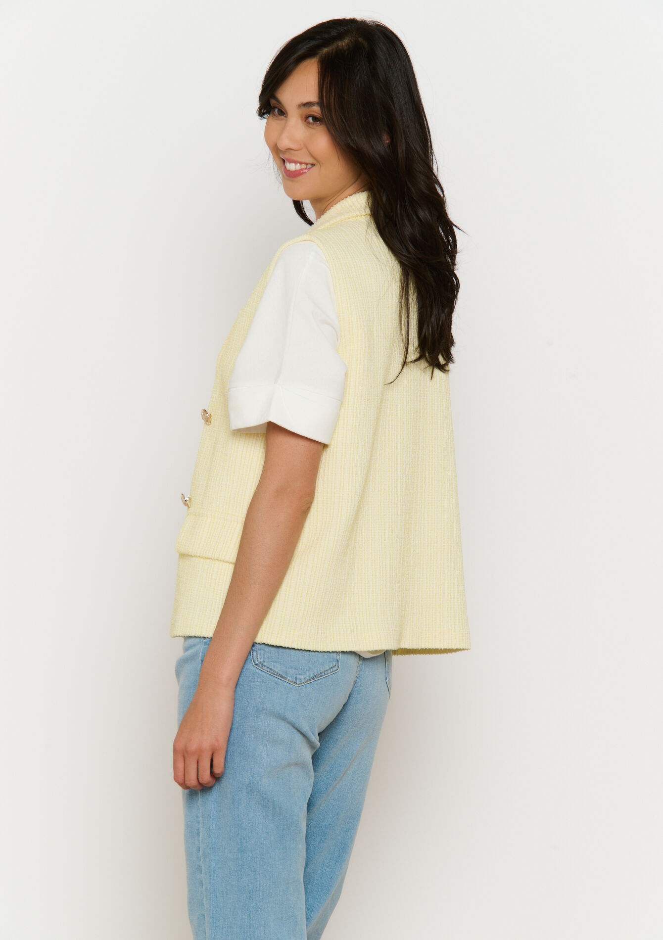 Veste gilet sans manches en tweed, Veste gilet sans manches en tweed - YELLOW PASTEL - 09101067_5004