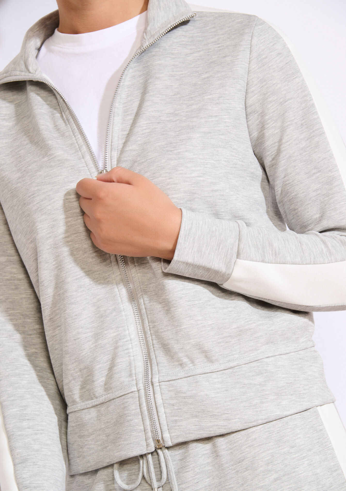 Veste zippée à bandes contrastées - LIGHT GREY MEL - 15100379_1061