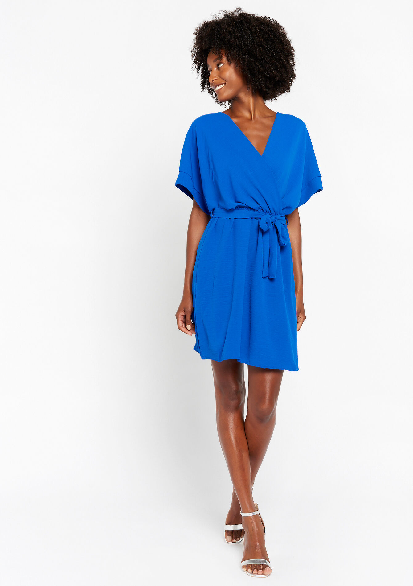 Robe cache-coeur avec lien à nouer, Robe cache-coeur avec lien à nouer - ELECTRIC BLUE - 1082605