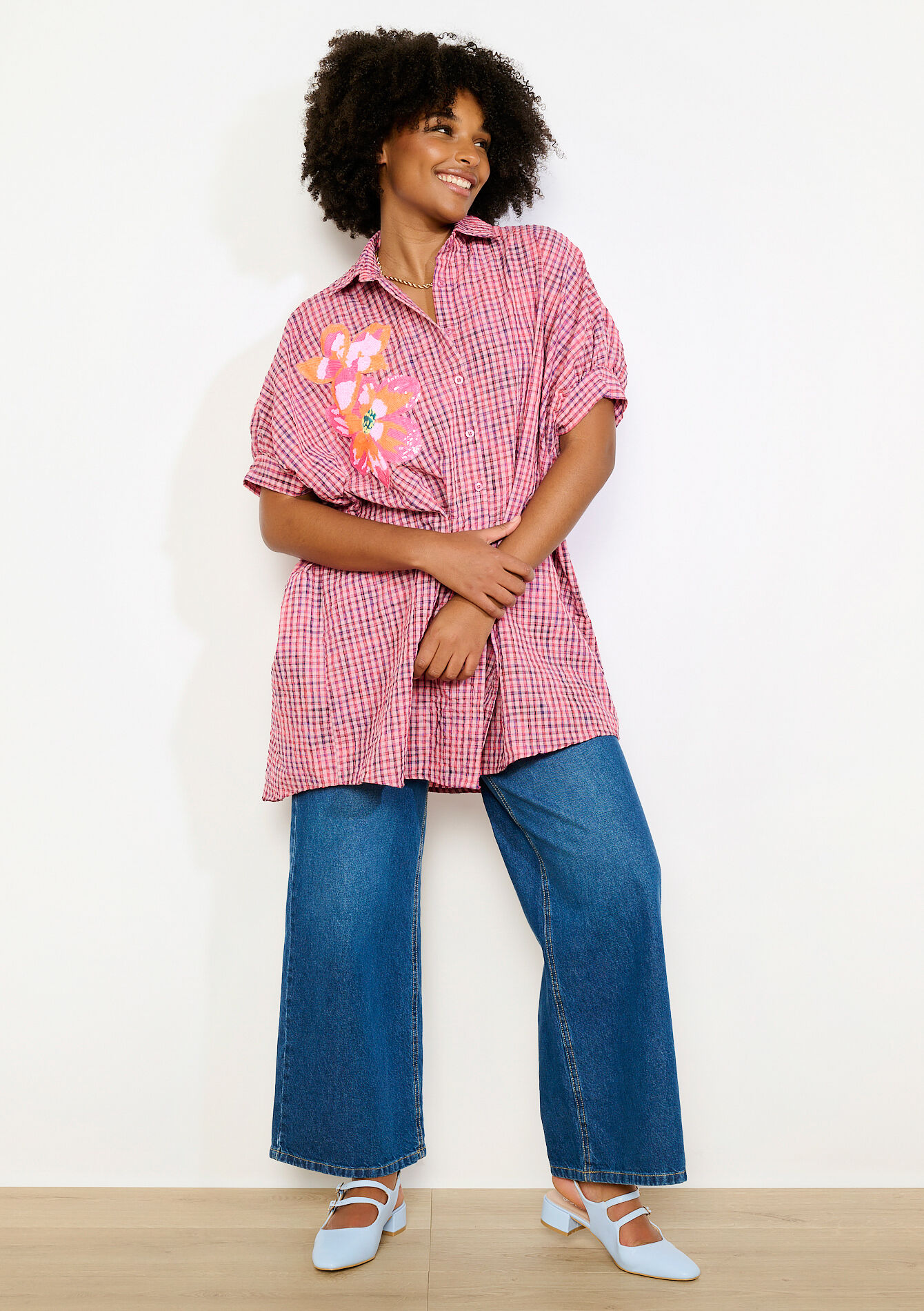 Robe chemise courte vichy - PINK BUBBLEGUM - 08104449_1477