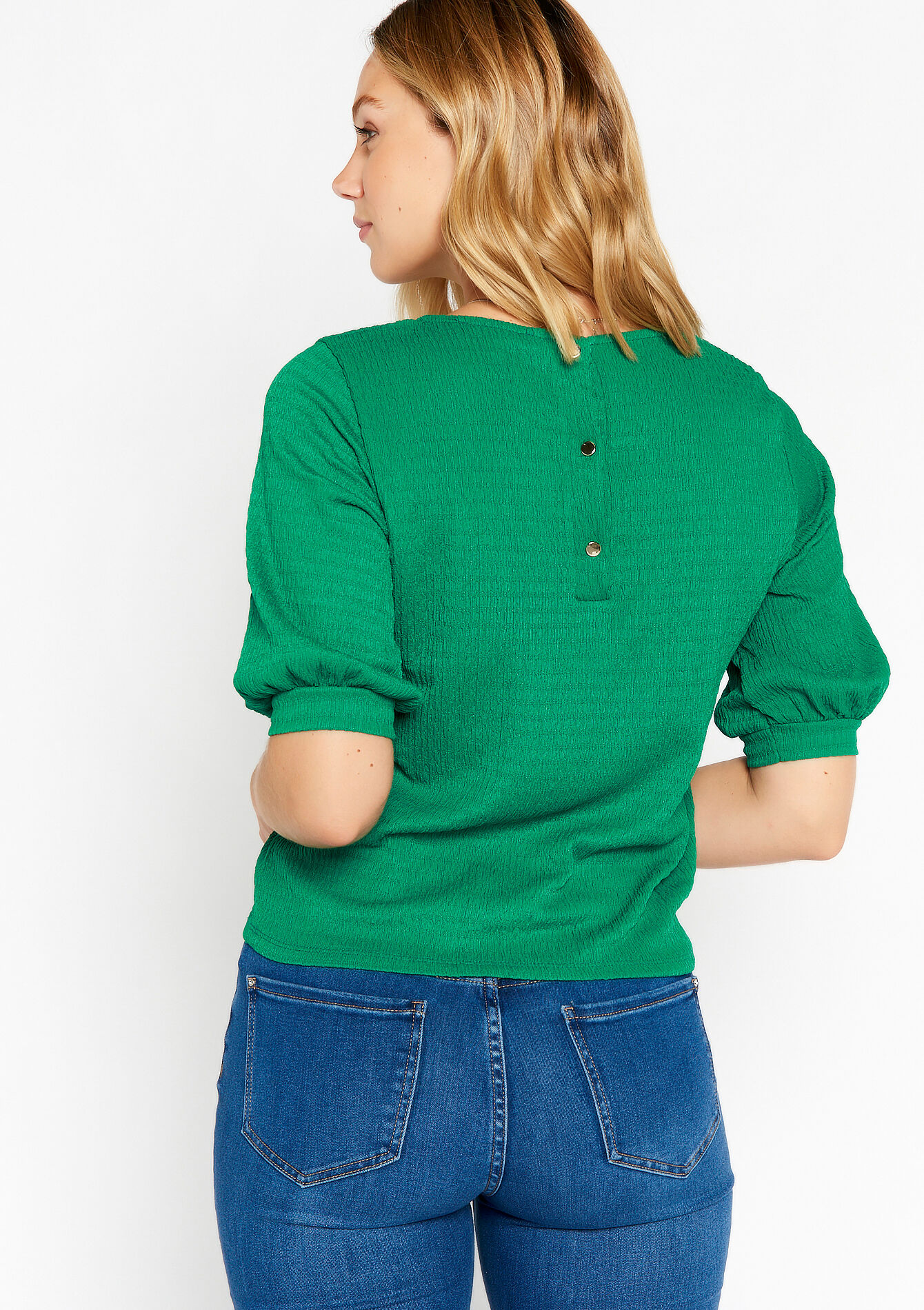 Blouse in kreukstof - GREEN APPLE - 02301463_1783