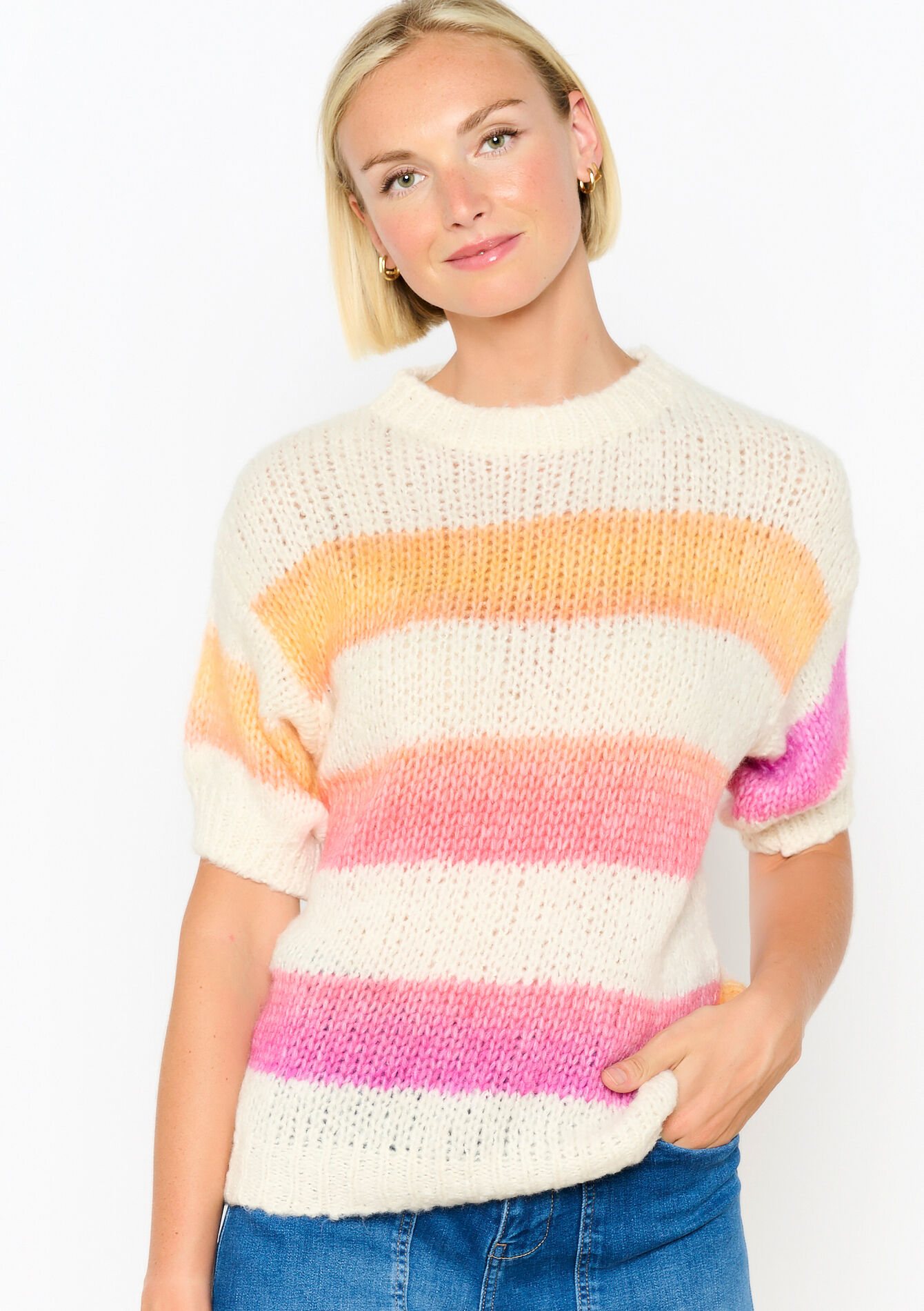 Short-sleeved knitted pullover, Short-sleeved knitted pullover - OFFWHITE - 04006661_1001