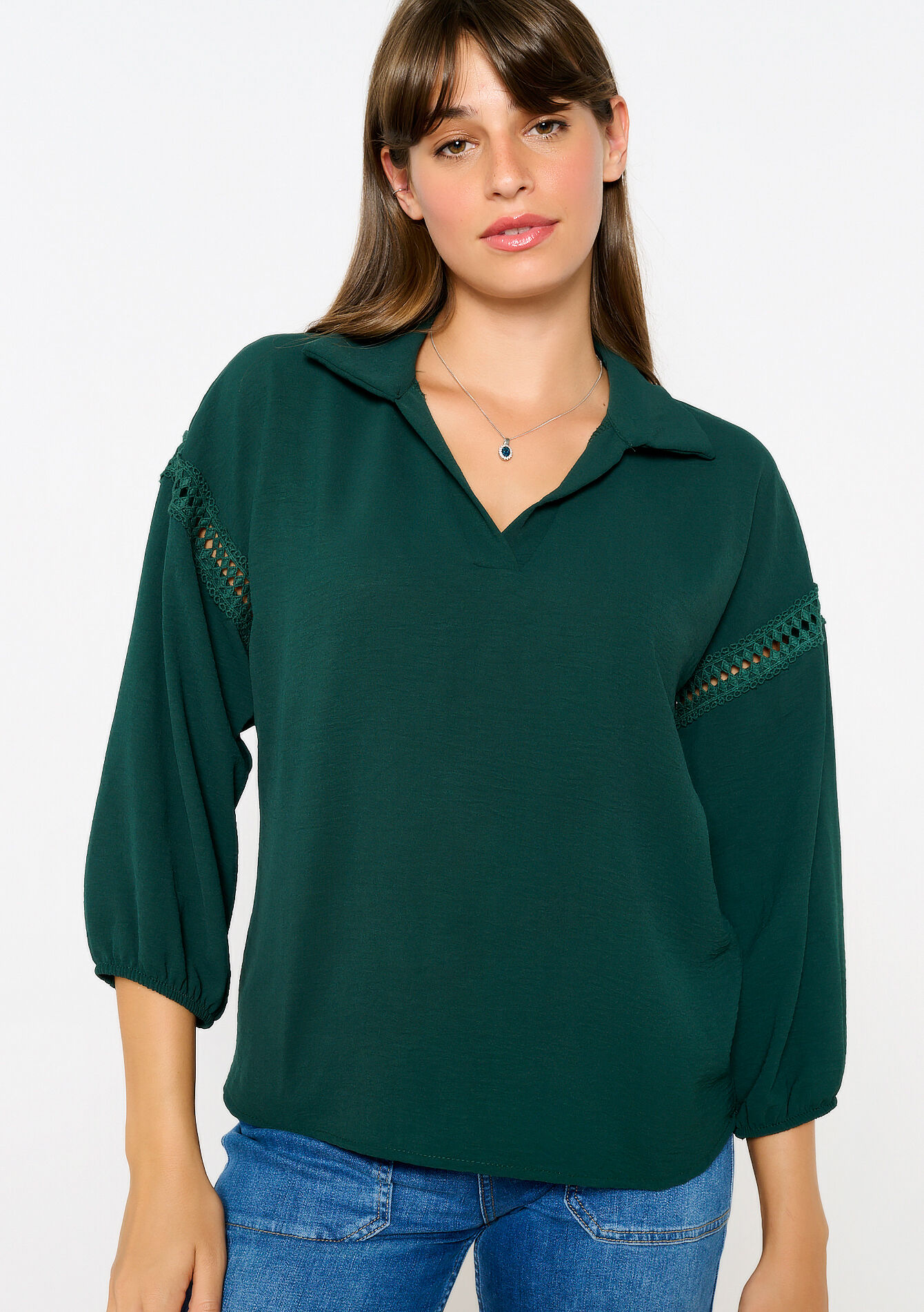 Blouse avec macramé, Blouse avec macramé - BOTTLE GREEN - 05702650_1778