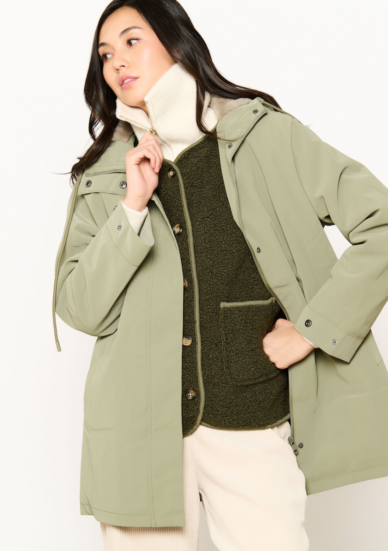 Gewaxte parka met fluffy voering - KHAKI FADED - 1120256