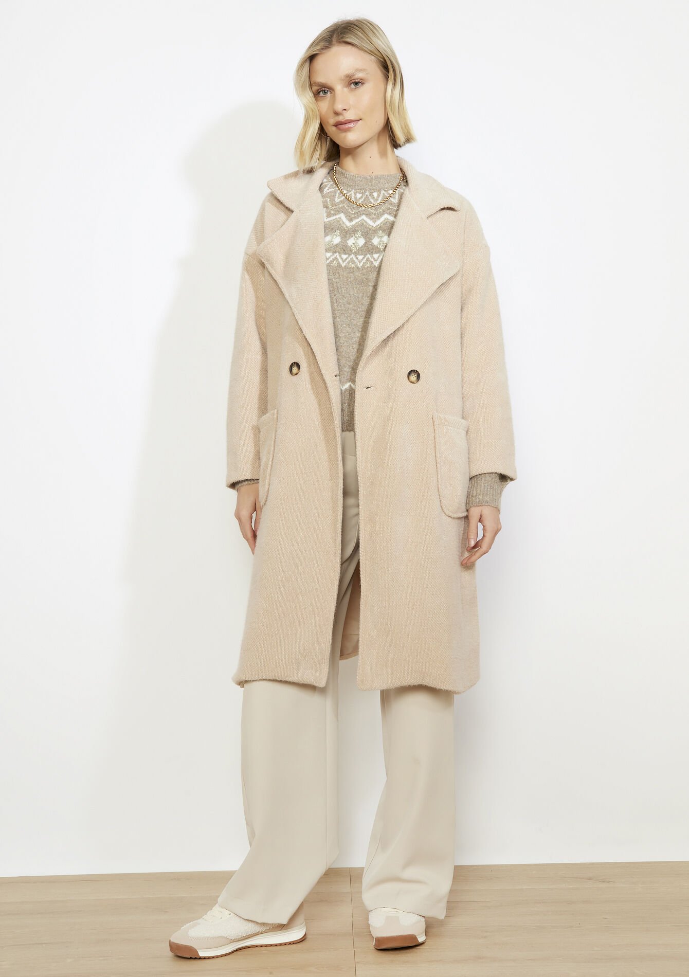 Manteau doux à revers, , back