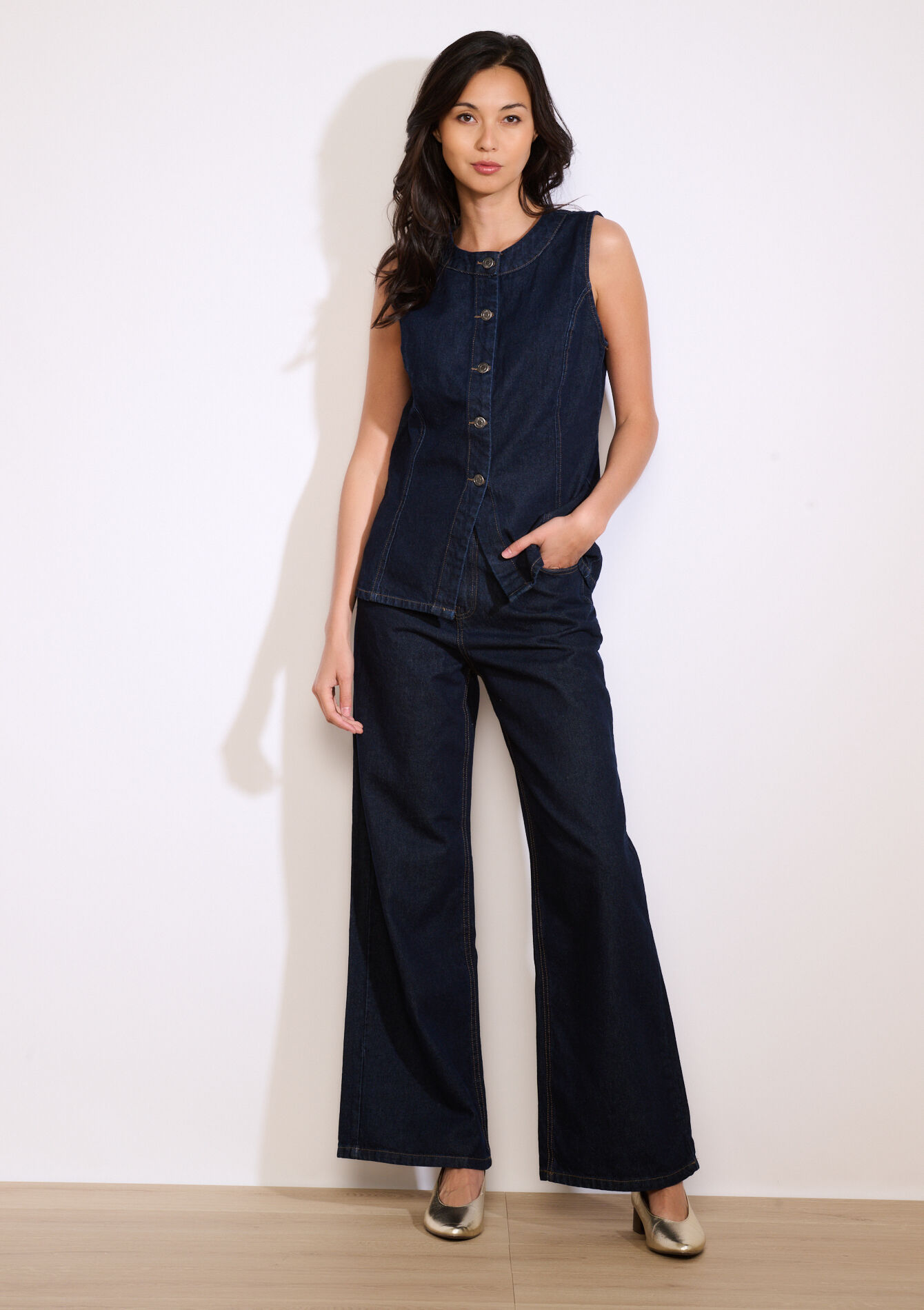 Sleeveless denim jacket, Sleeveless denim jacket - DARK BLUE - 09101079_0501