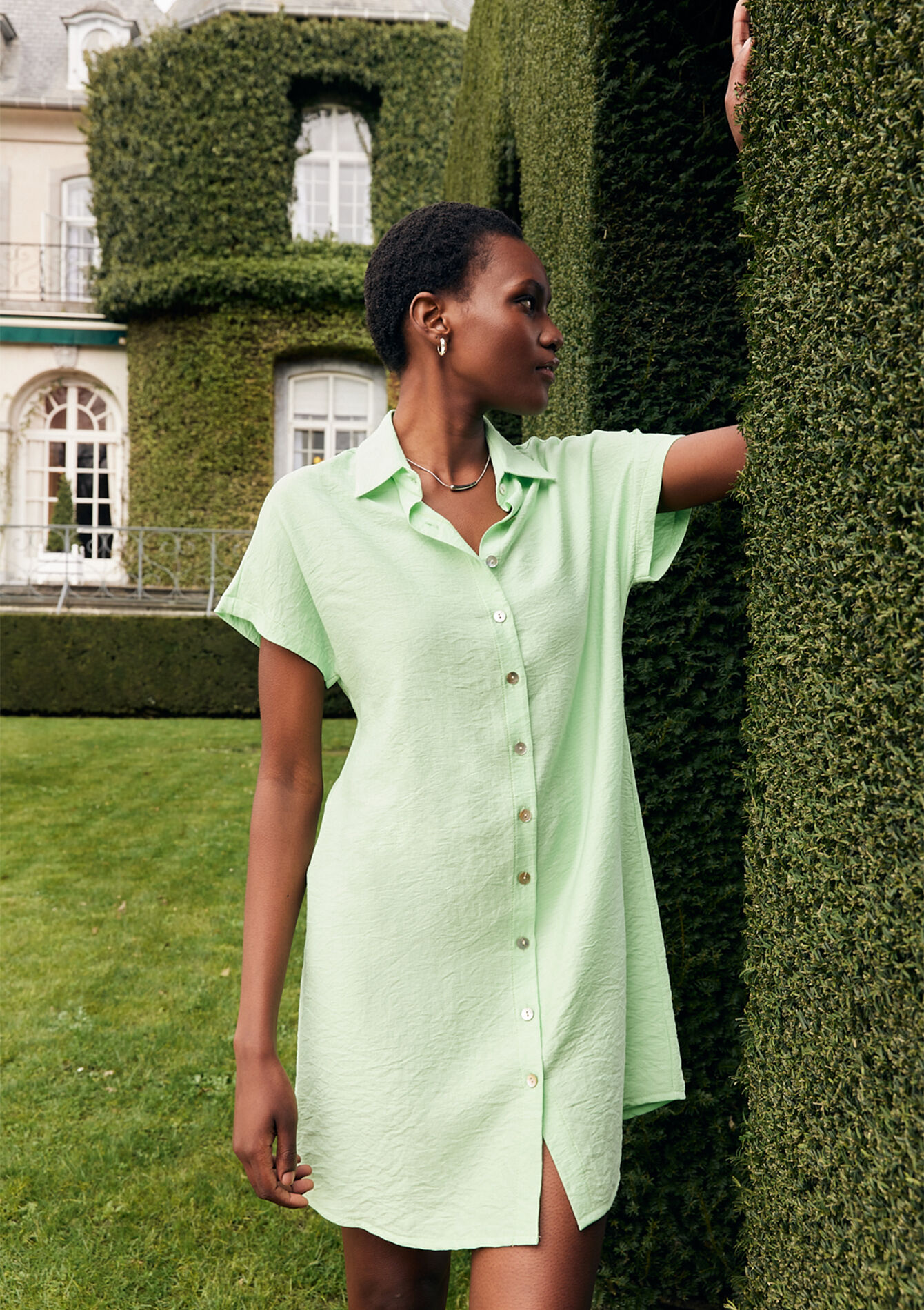 Robe-chemise en tissu crêpé - LIME - 08103568_4711