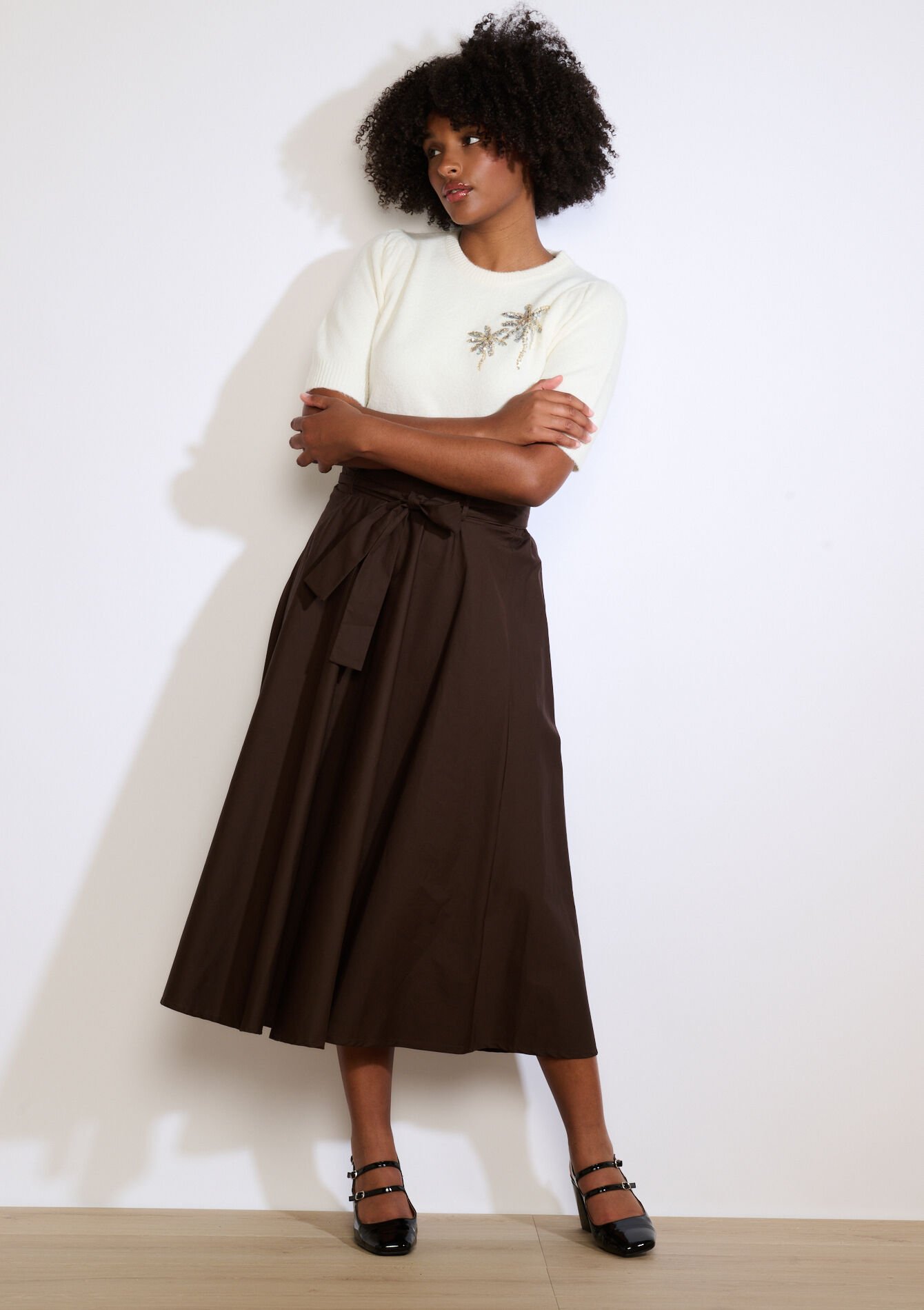 Jupe midi fluide ceinturée, Jupe midi fluide ceinturée, , back