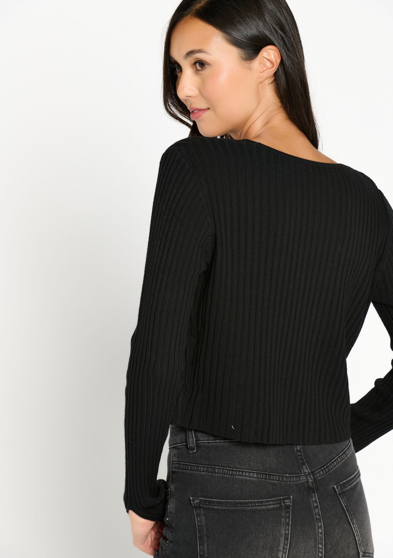 Cardigan en tissu côtelé, Cardigan en tissu côtelé - BLACK - 04101085_1119