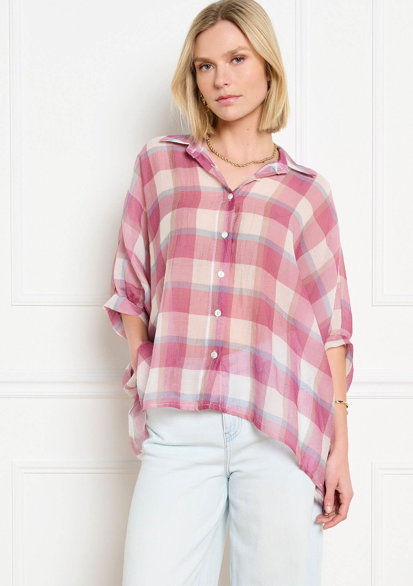 Losvallend geruit overhemd - RED FRAMBOISE - 05703074_1496