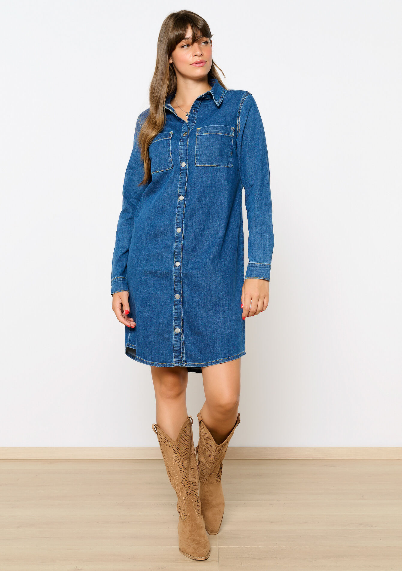 Straight denim dress - MEDIUM BLUE - 08103554_0500