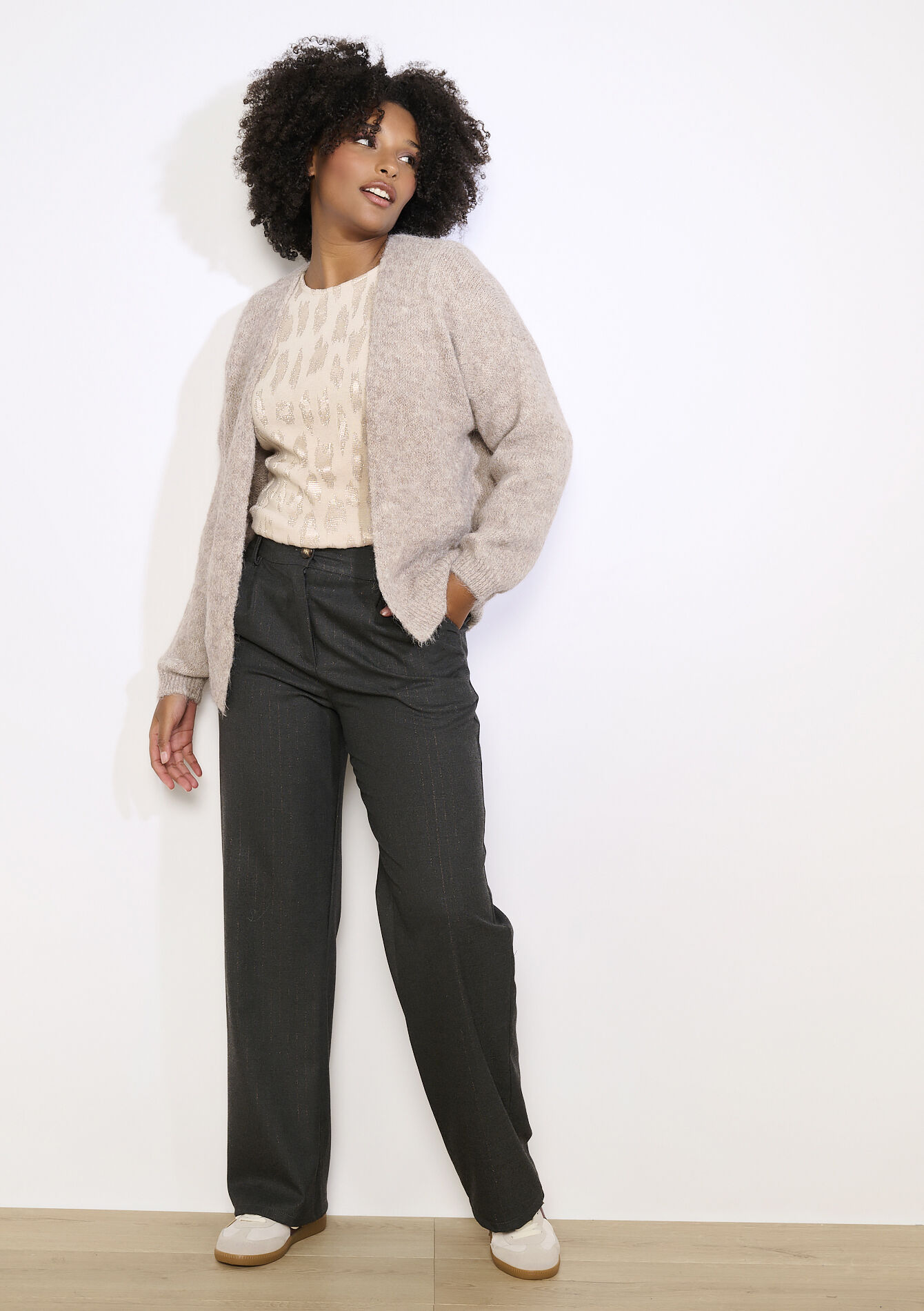 Open knit cardigan, Open knit cardigan - TAUPE - 04101387_1021