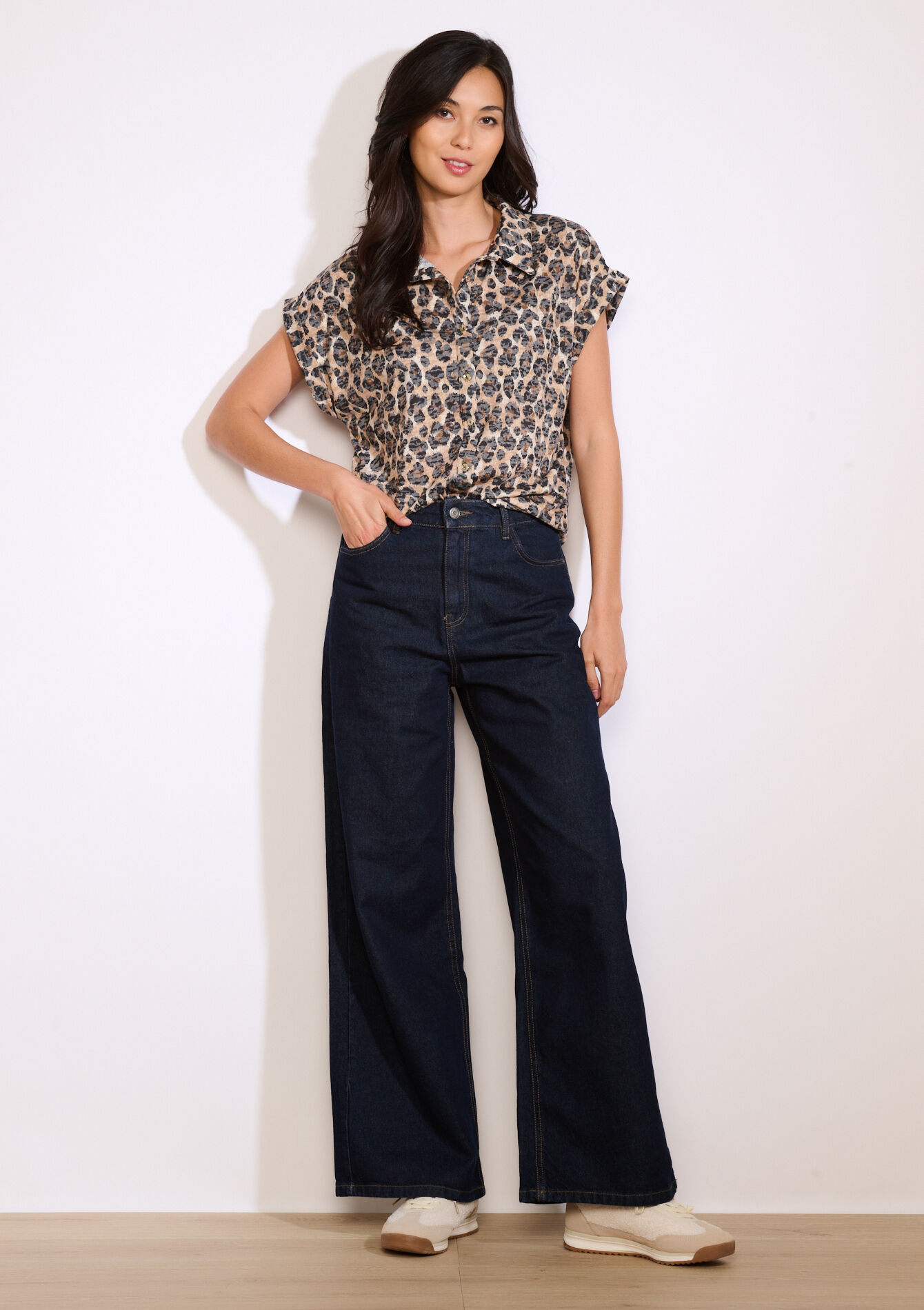 T-shirt polo imprimé léopard - BEIGE CHINE - 02301921