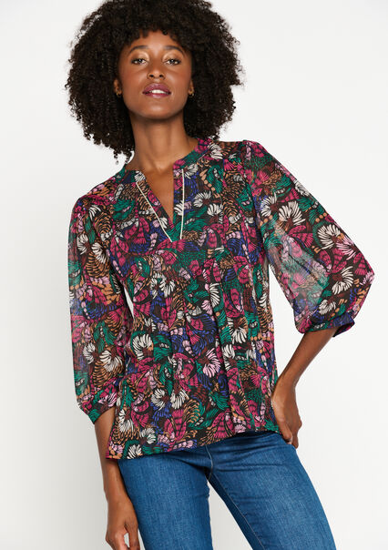 Blouse with floral print - BLACK - 05702335_1119