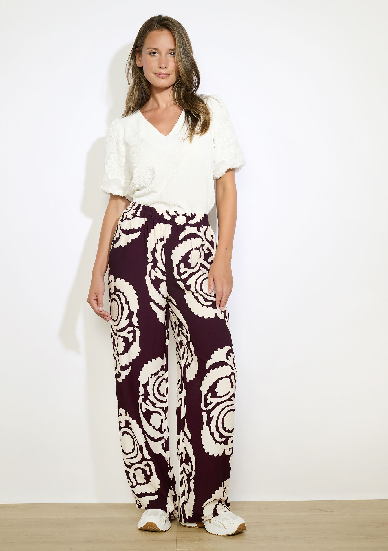 Wide printed trousers - AUBERGINE - 06601043_1537