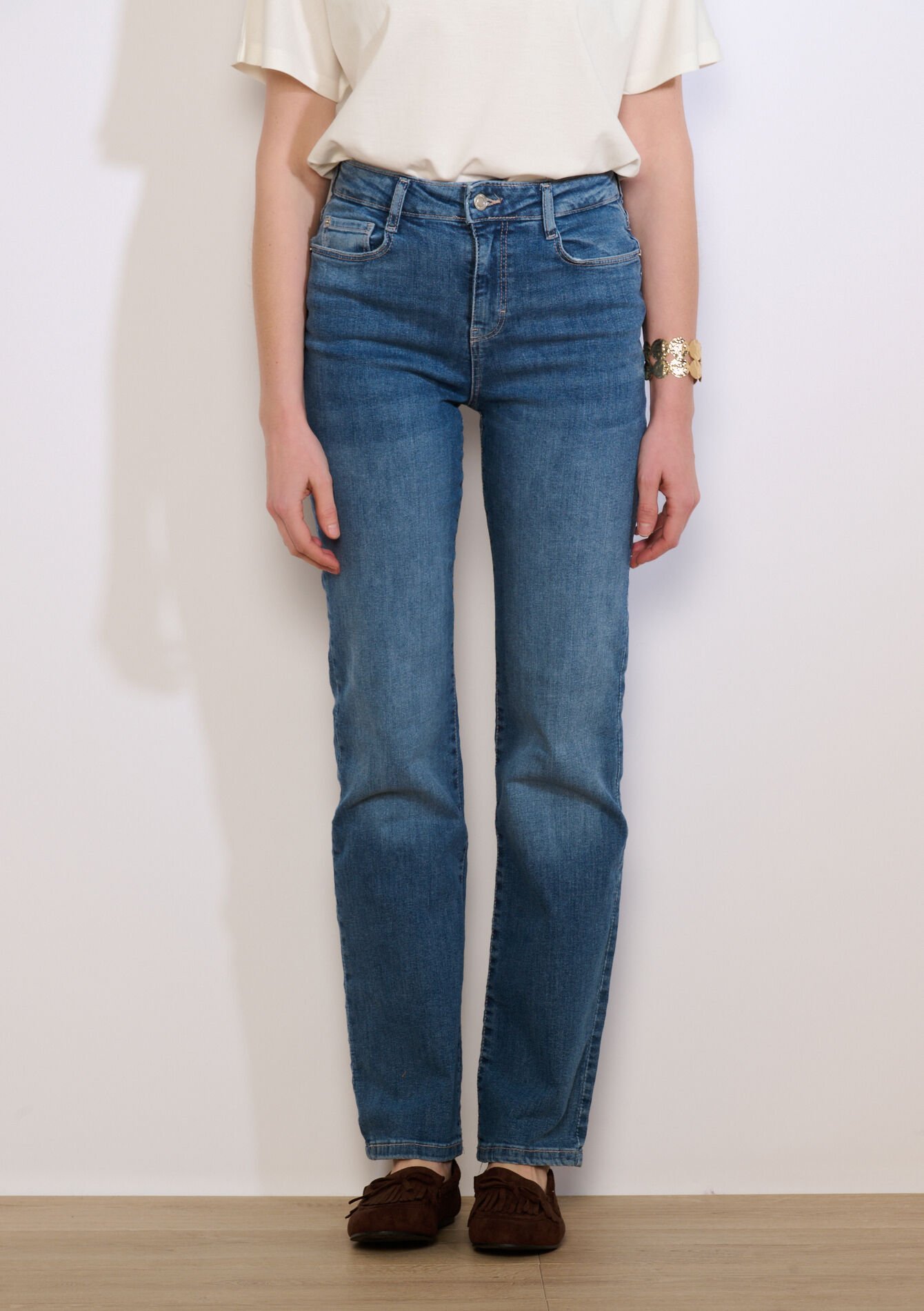 Rechte jeans met hoge taille - MEDIUM BLUE - 22000634_0500