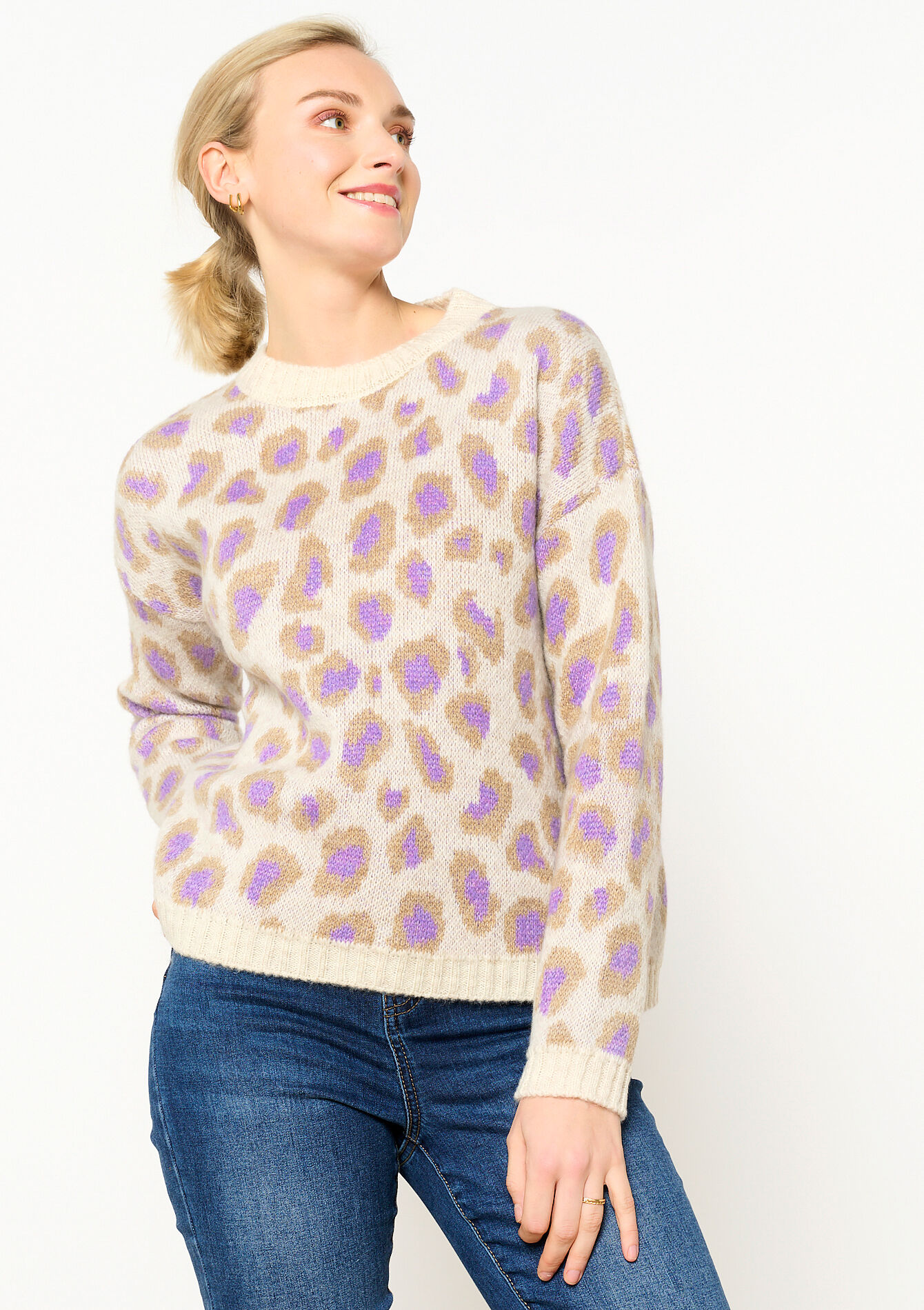 Jacquard trui met luipaardprint, Jacquard trui met luipaardprint - LILAC BRIGHT - 04006455_2578