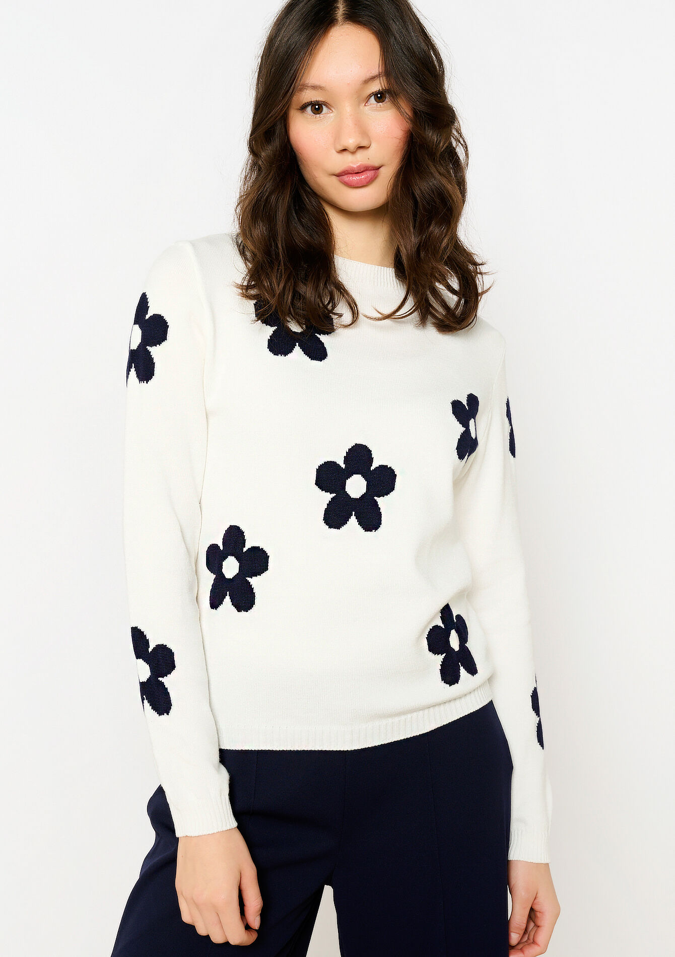 Sweater with flowers, Sweater with flowers - OPTICAL WHITE - 04006860_1019
