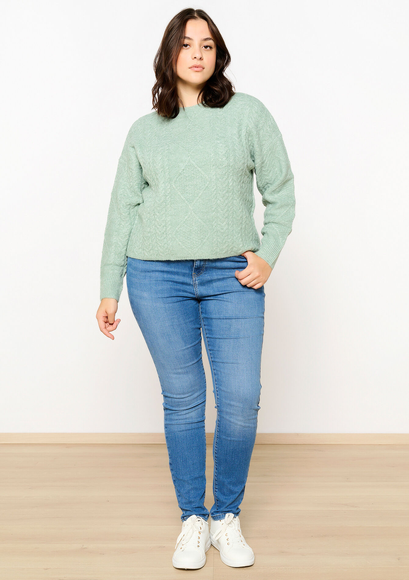 Kabelgebreide trui, Kabelgebreide trui - MINT GREEN - 04006575_1723