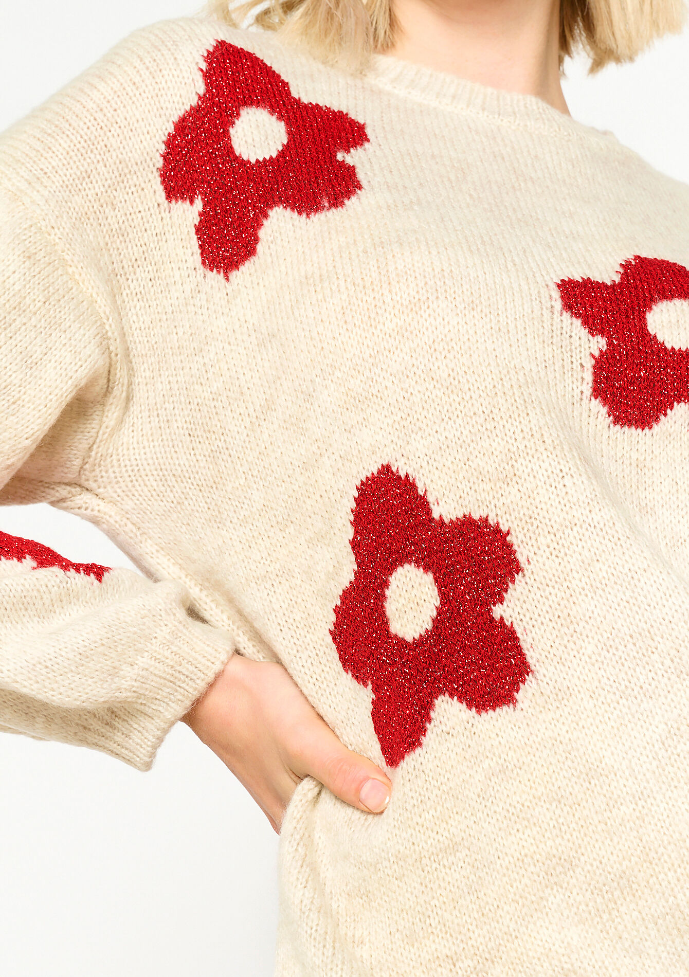 Pulover en jacquard à imprimé fleuri - LT BEIGE - 04006418_2527