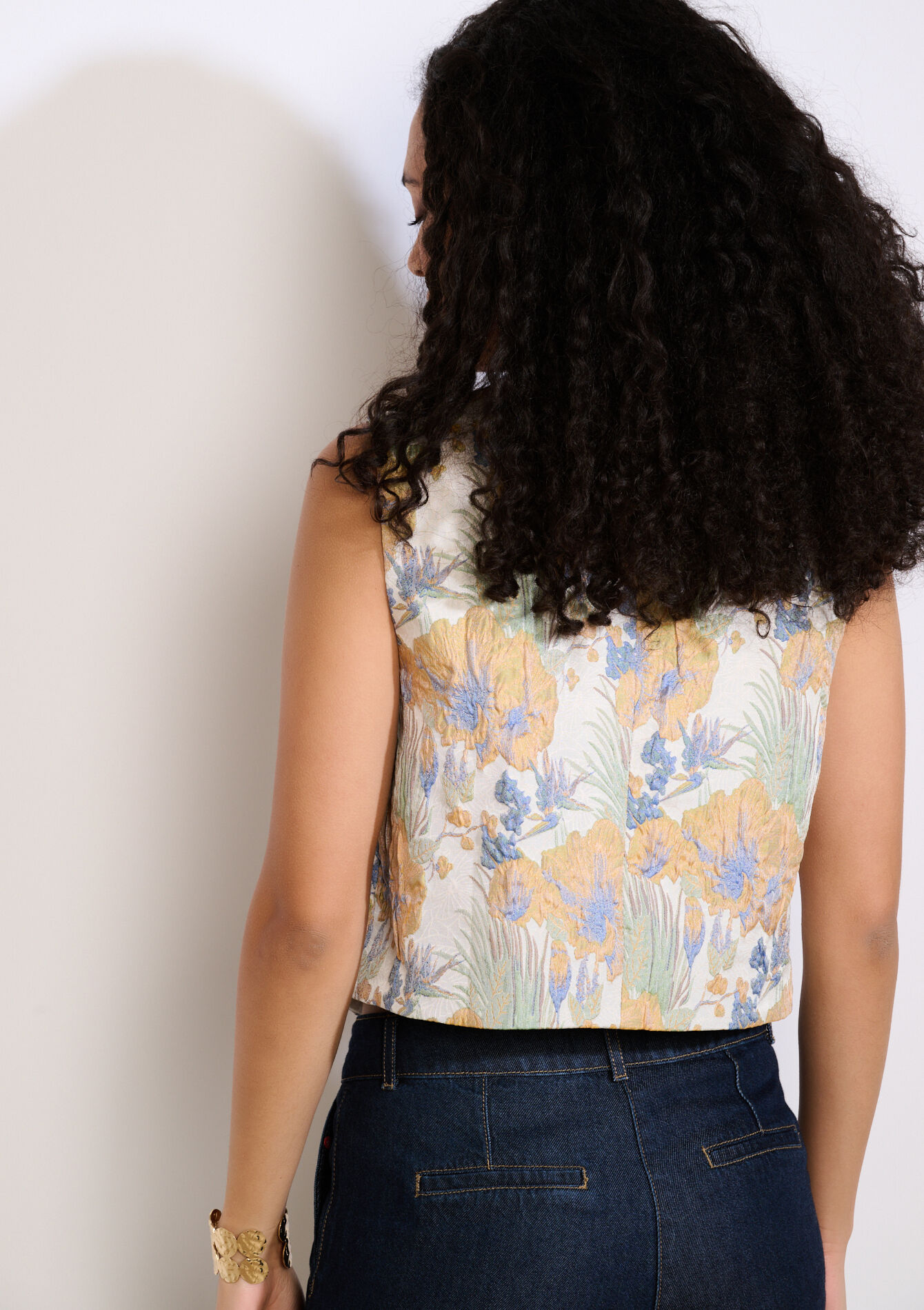 Sleeveless jacquard jacket, Sleeveless jacquard jacket - LT BEIGE - 09001532_2527