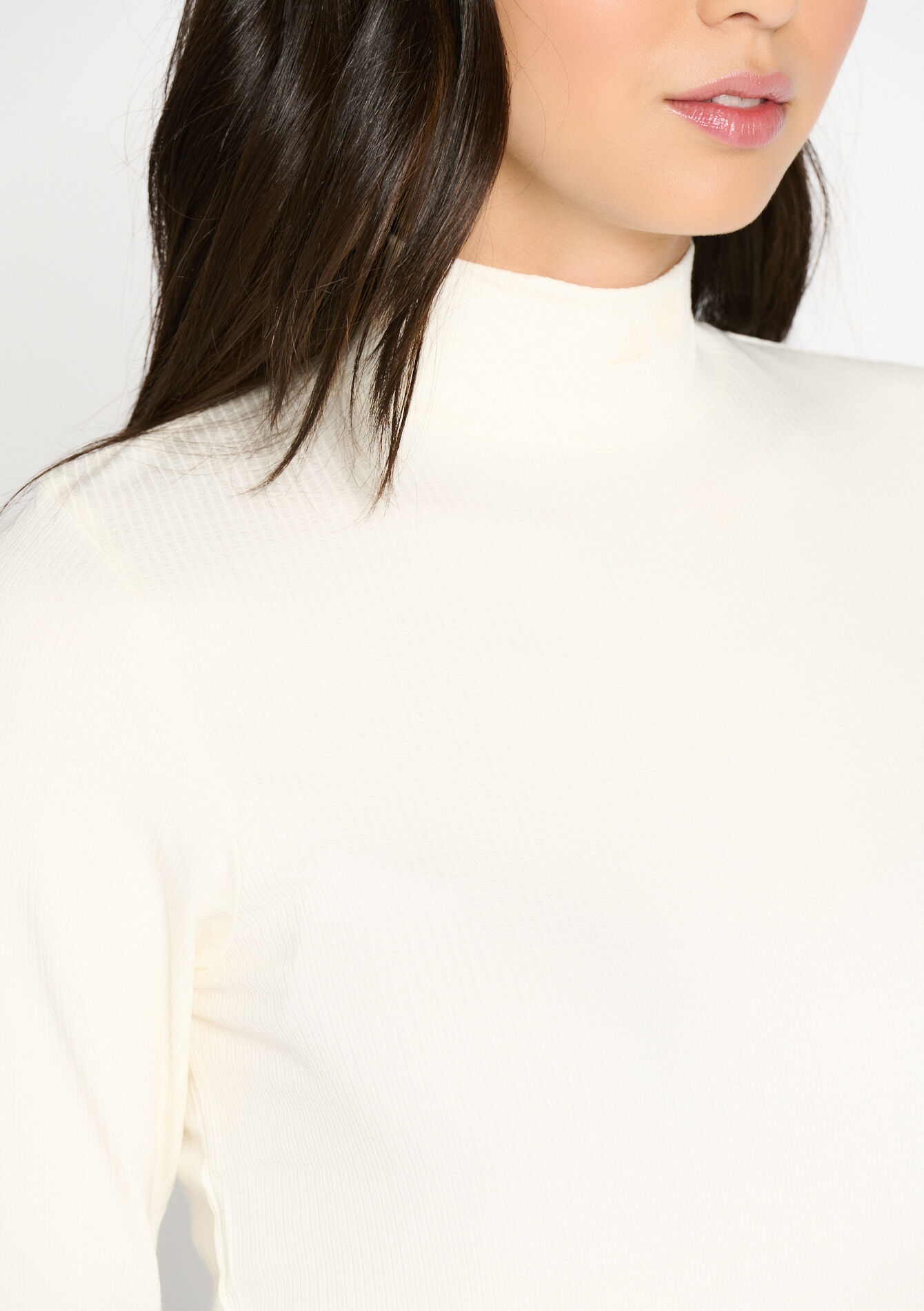 Ribbed T-shirt with collar - VANILLA WHITE - 02400256_1013