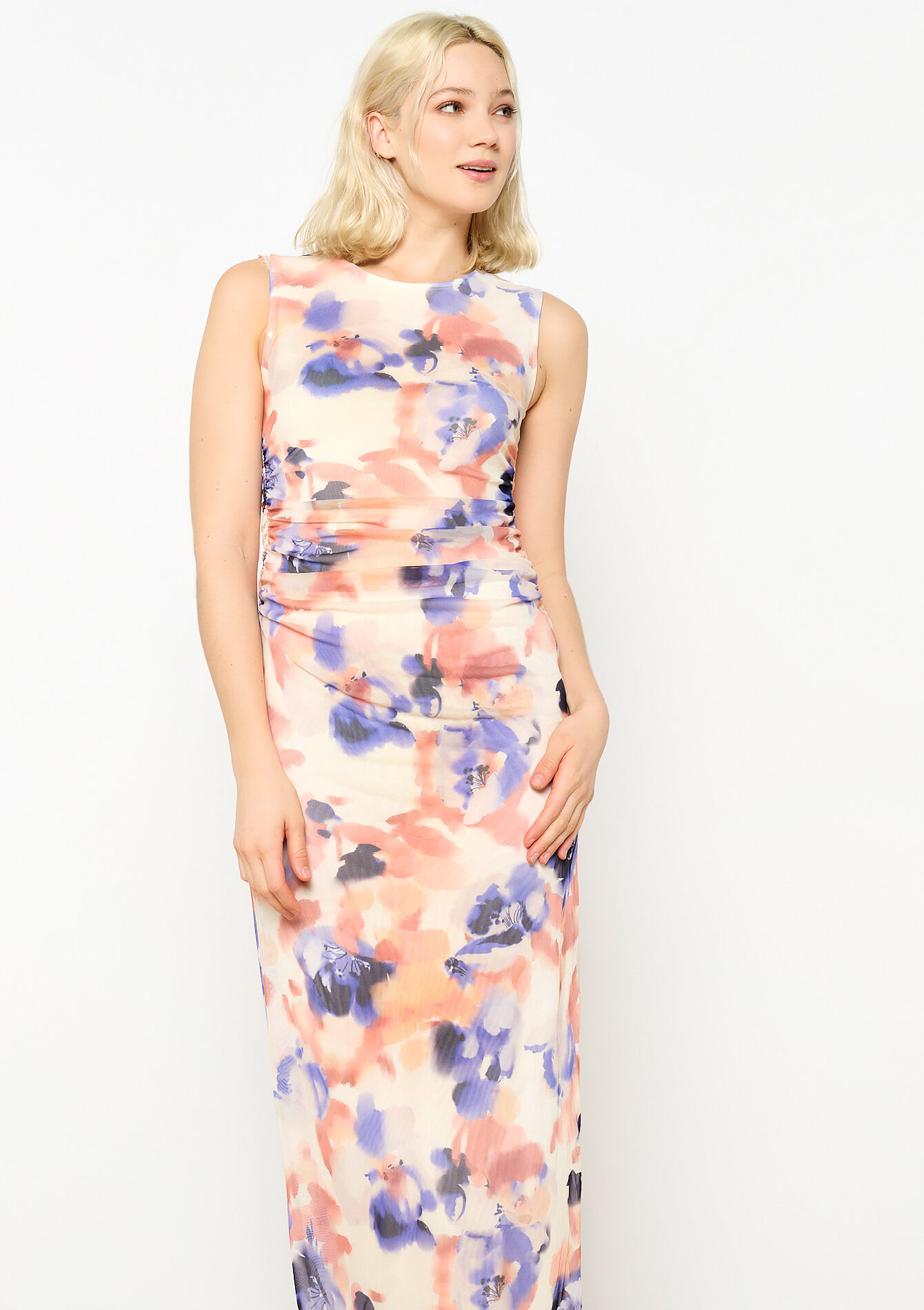 Mesh bodycon jurk met blurry print, Mesh bodycon jurk met blurry print - VANILLA WHITE - 08103557_1013