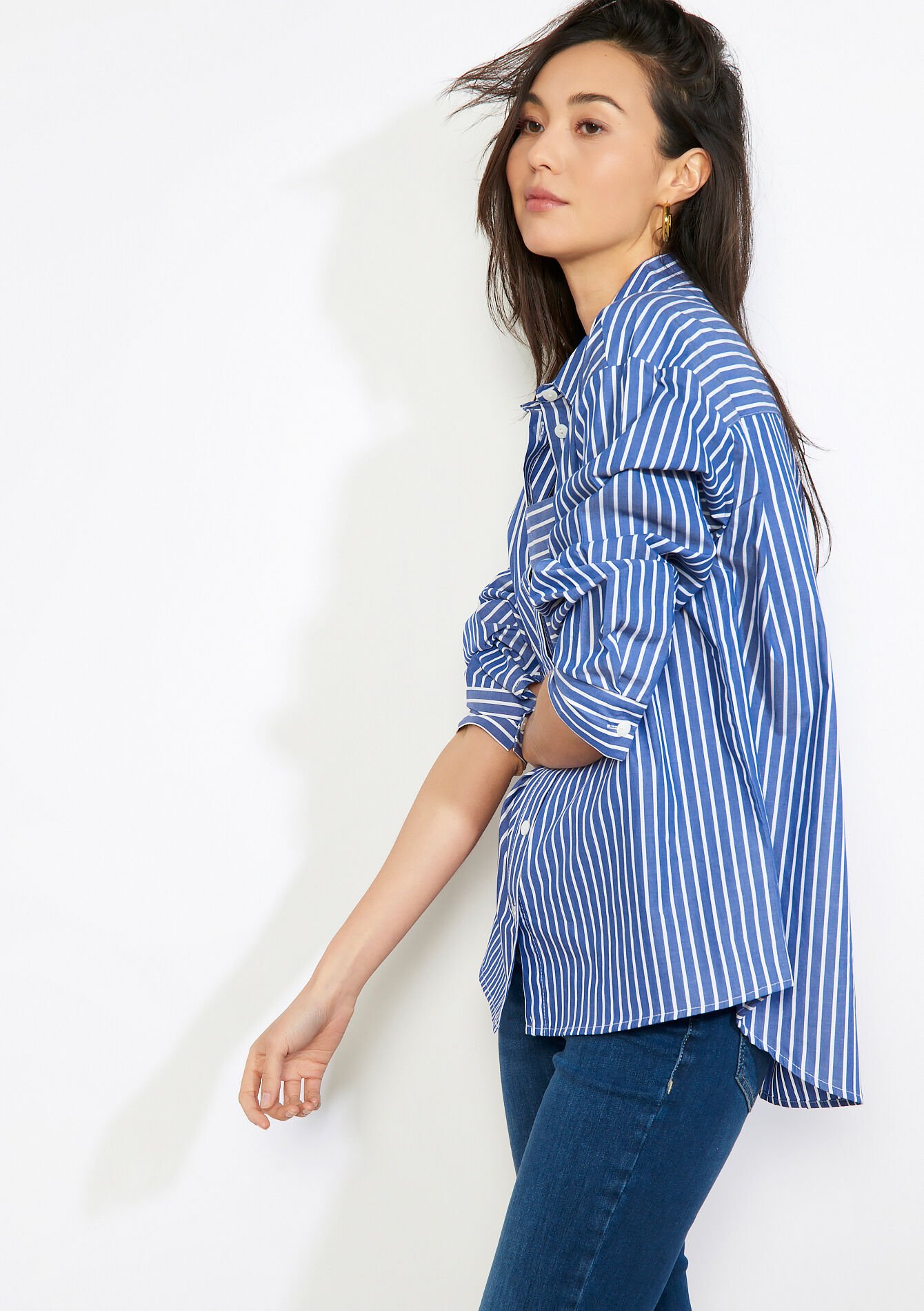 Oversized gestreept hemd - NAVY BASIC - 05702931_2723