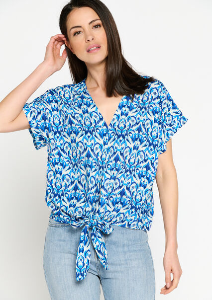 Blouse with V-neck - BLUE FAIENCE - 05702201_1584