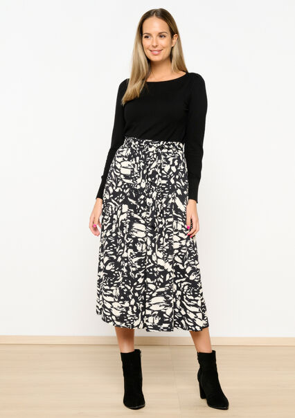 Midi skirt with graphic print - BLACK - 07101209_1119
