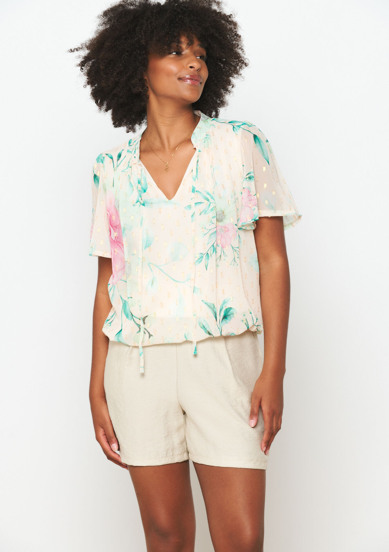 Blouse à imprimé fleuri, Blouse à imprimé fleuri - VANILLA WHITE - 05702495_1013