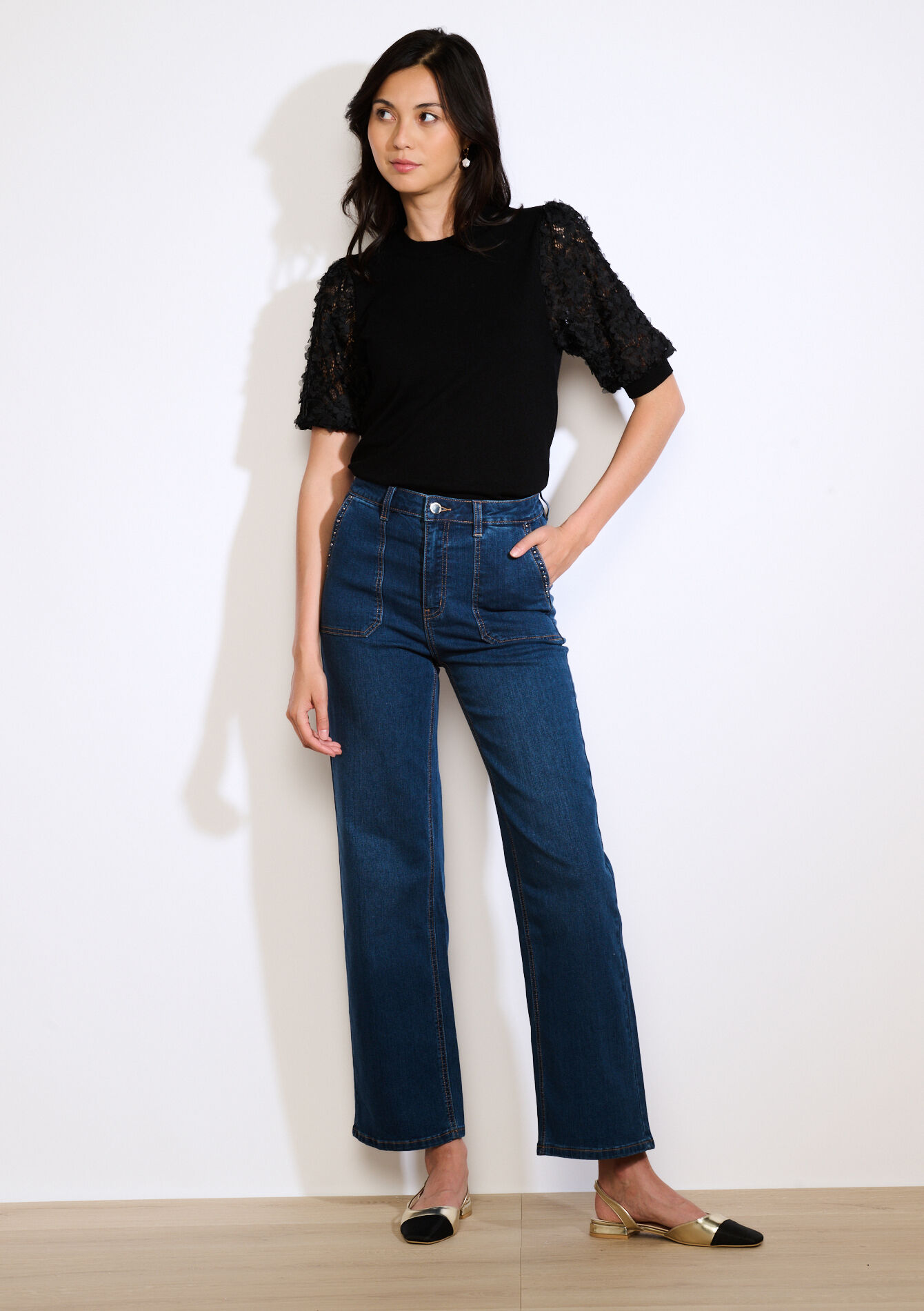 Wide-leg jeans with pockets, Wide-leg jeans with pockets - DARK BLUE - 22000601_0501