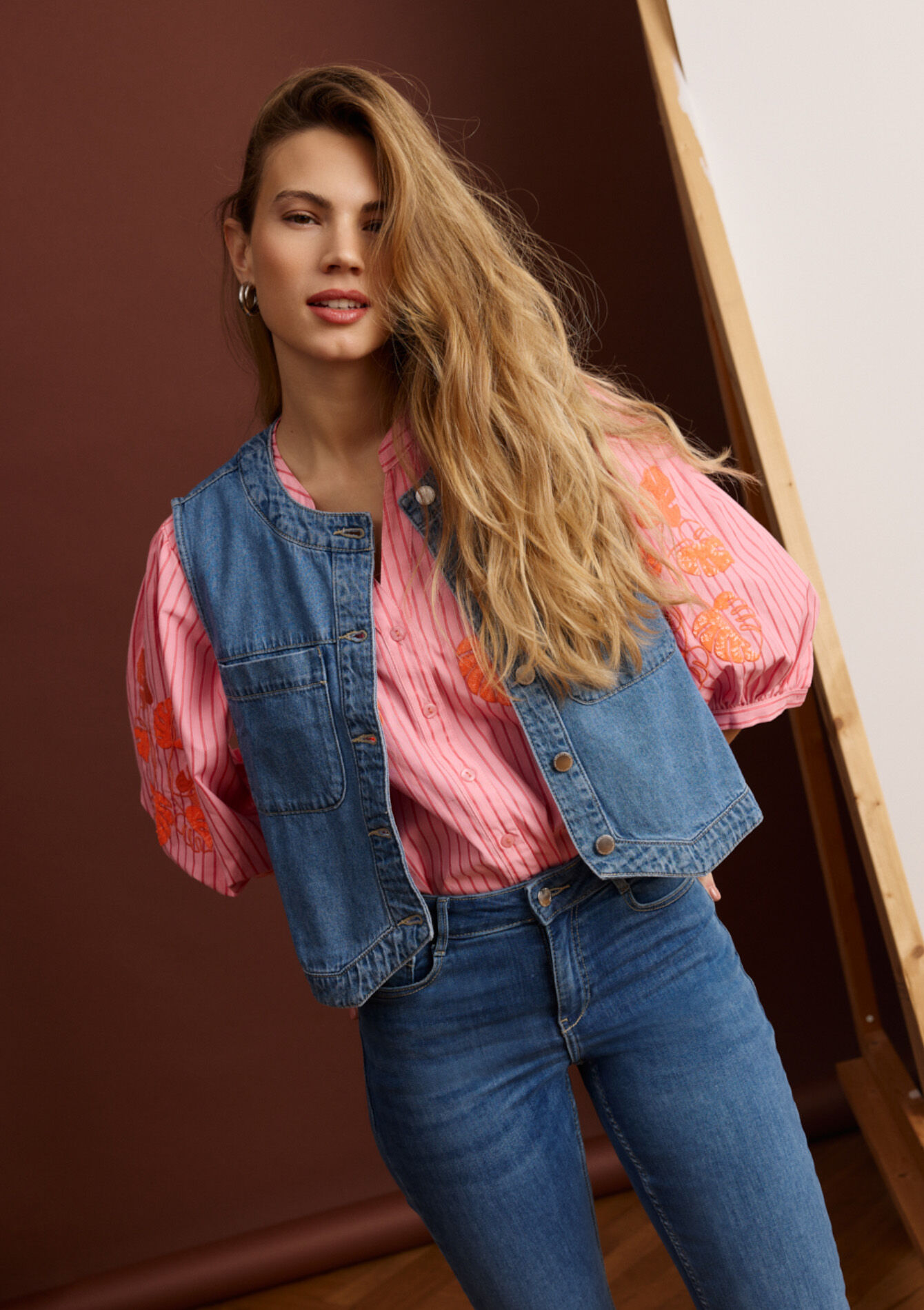 Mouwloze denim gilet, Mouwloze denim gilet, , back