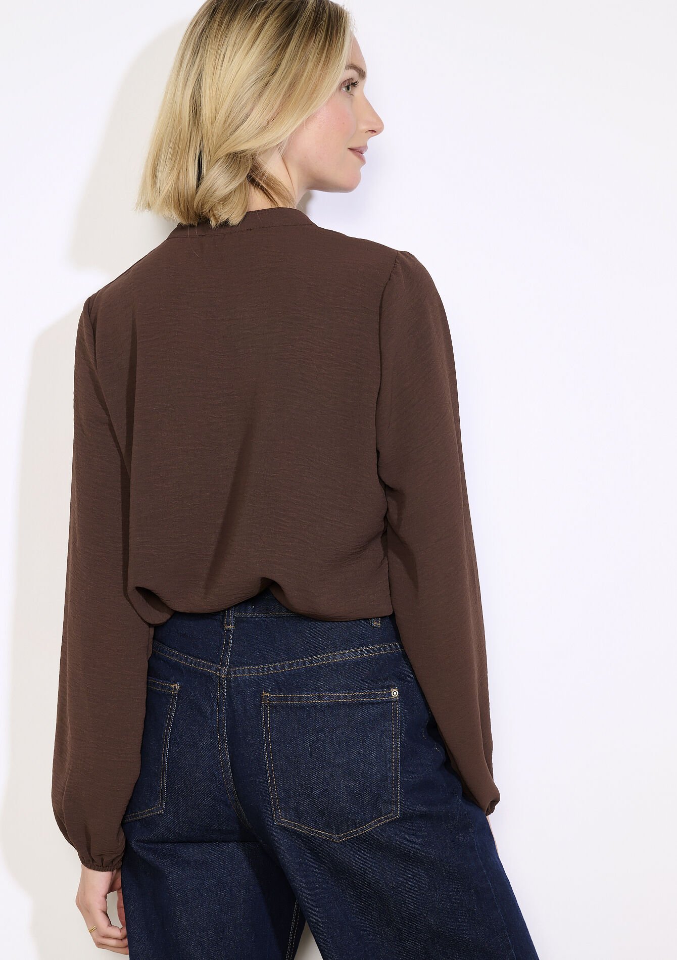 Blouse fluide à détails crochet, Blouse fluide à détails crochet - BROWN DARK CHOCOLATE - 05702943_3720