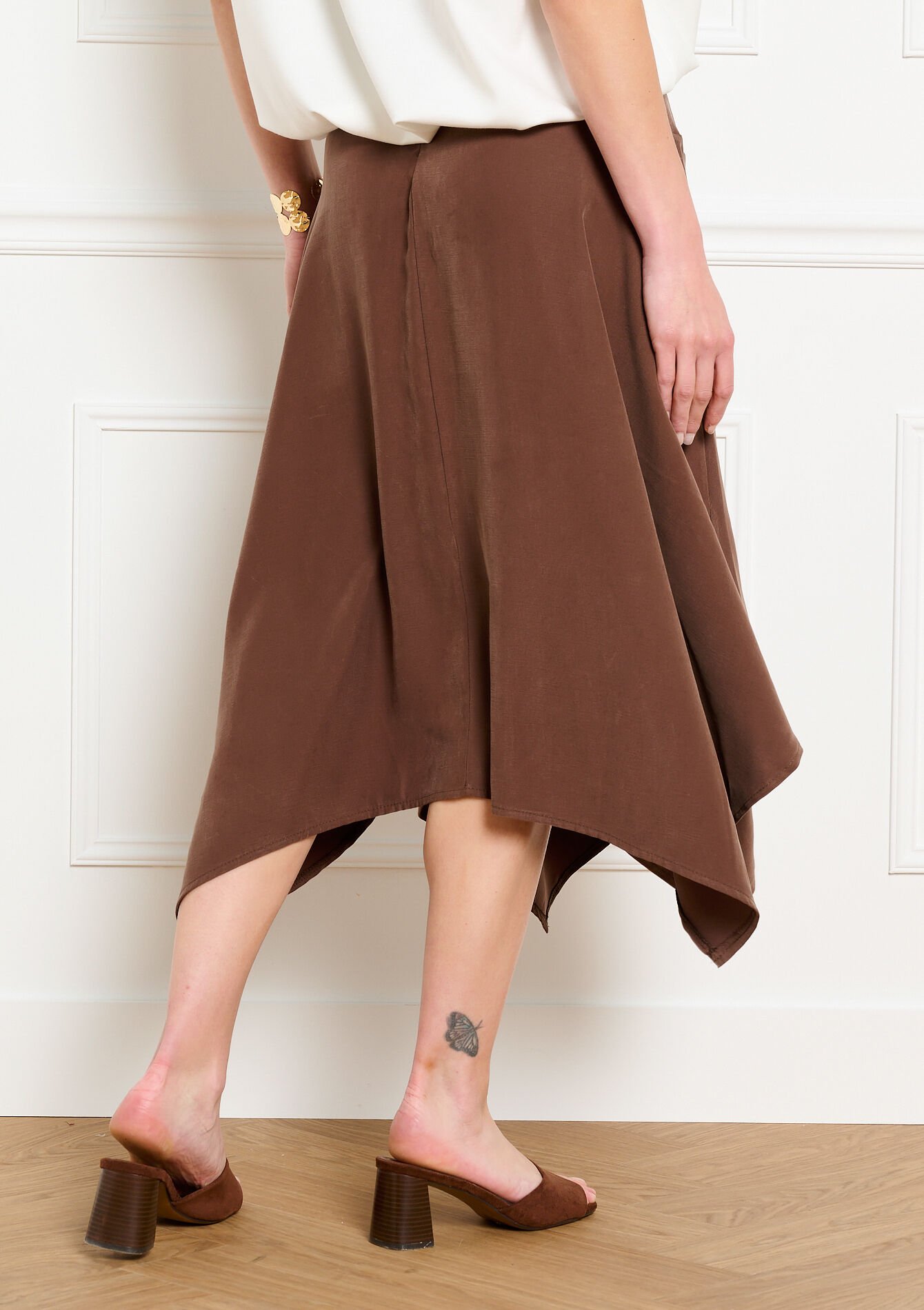Asymmetrische midi rok - BROWN DARK CHOCOLATE - 07101497_3720