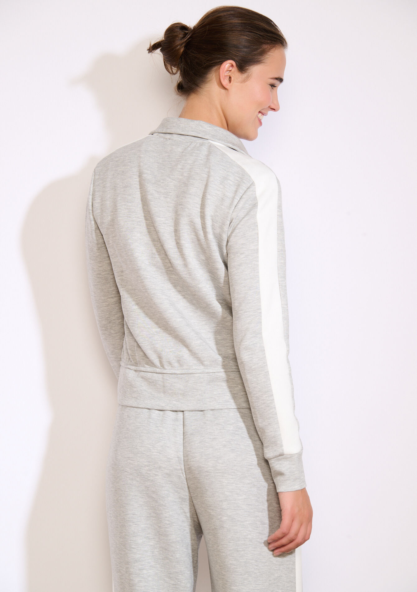 Veste zippée à bandes contrastées - LIGHT GREY MEL - 15100379_1061