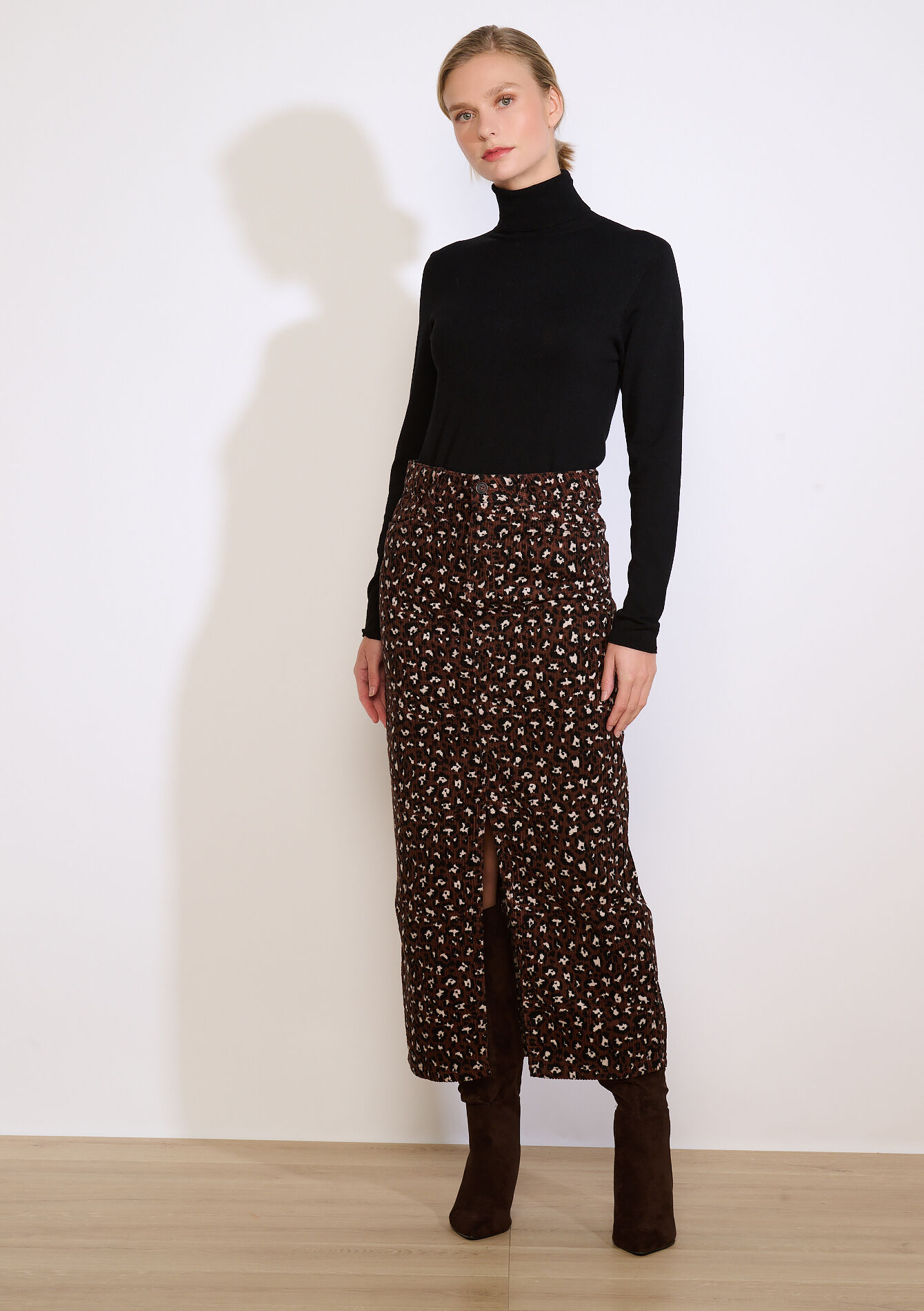 Maxi cordrok met luipaardprint, Maxi cordrok met luipaardprint - LT BEIGE - 07101357_2527