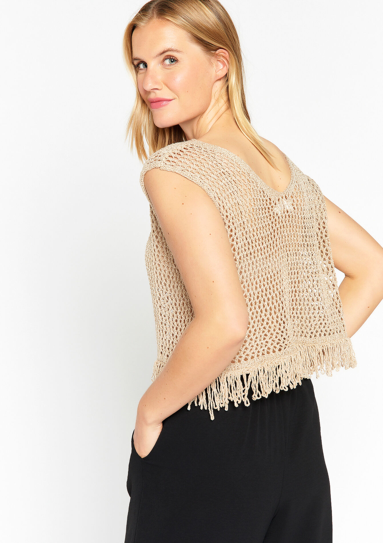 Crochet top - LIGHT GOLD SAND - 02200369_4026