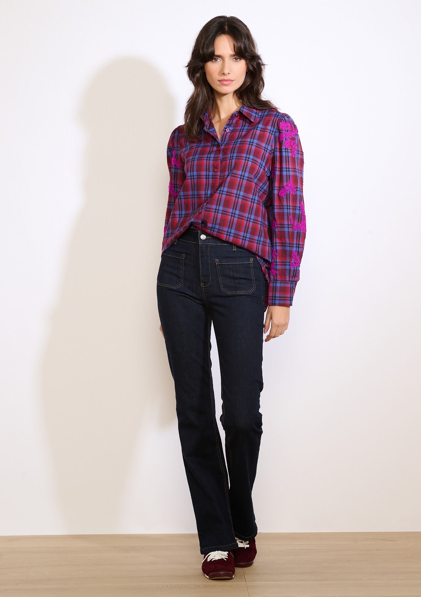 Geruite blouse met borduurwerk, Geruite blouse met borduurwerk - TURQUOISE - 05702994_1759