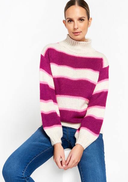 Striped pullover with stand-up collar - LT BEIGE - 04006076_2527