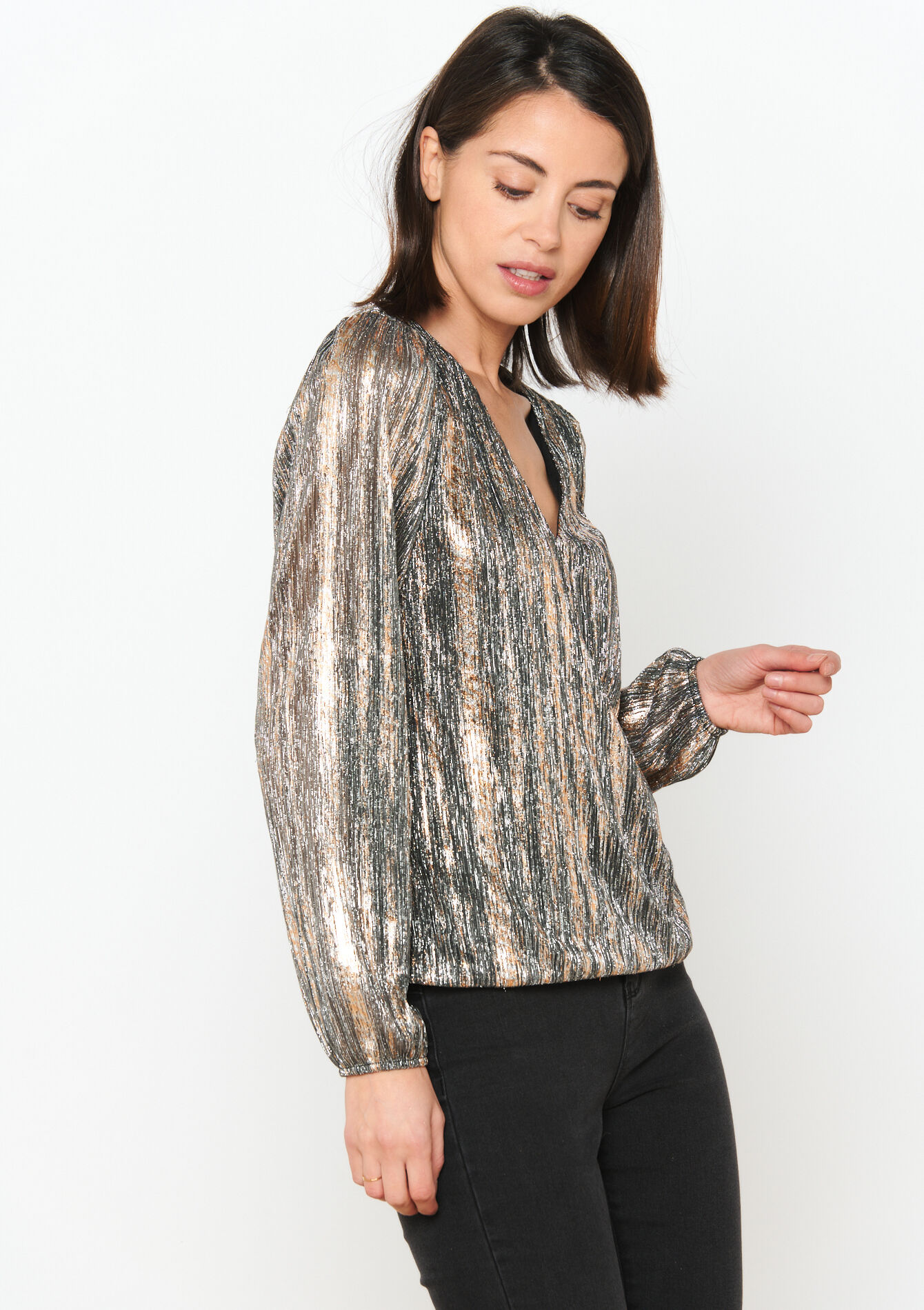 T-shirt avec lurex, T-shirt avec lurex - ANTHRACITE - 02400268_1118