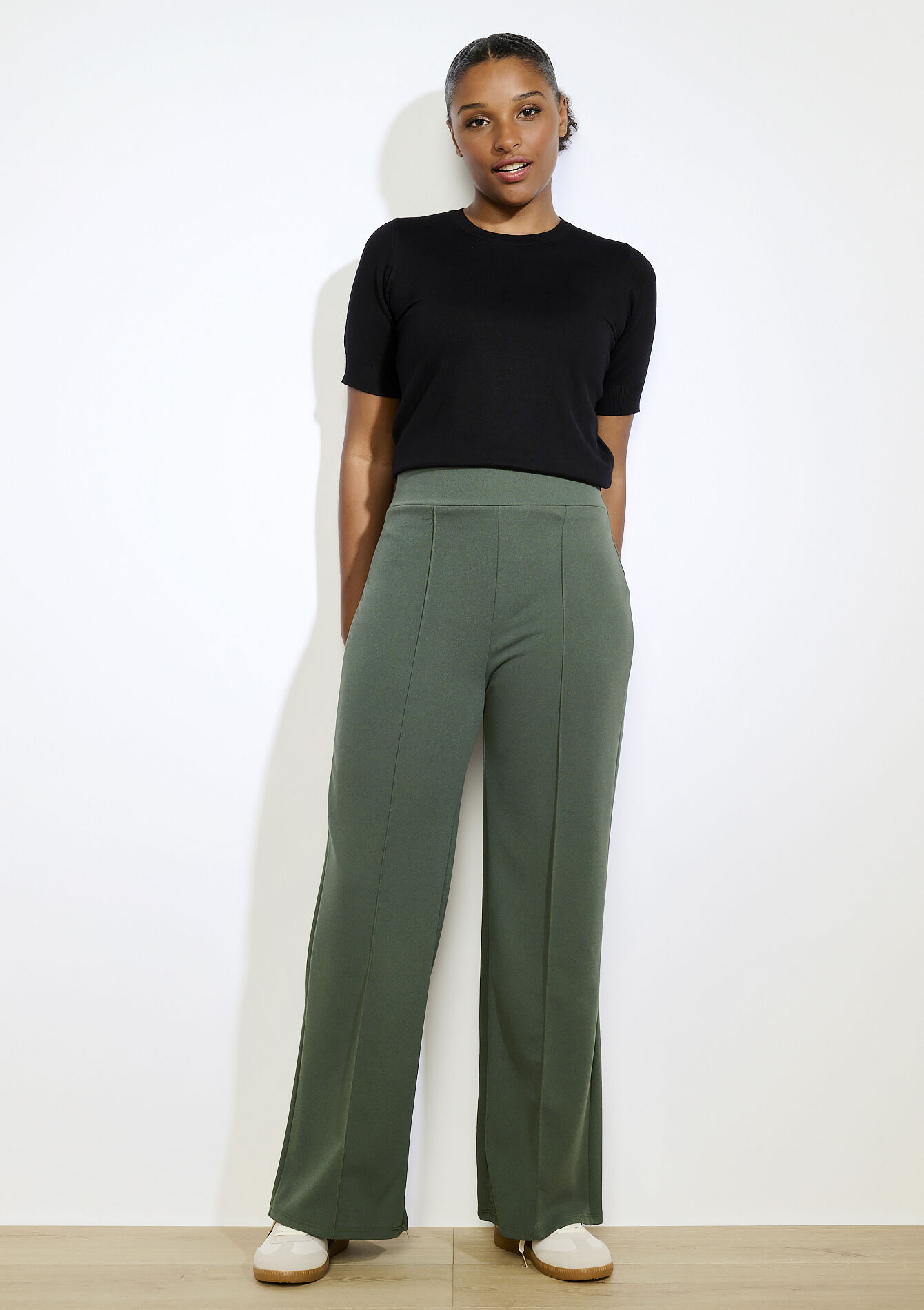 Soepele broek met hoge taille, Soepele broek met hoge taille - KHAKI MED - 06601029_4327