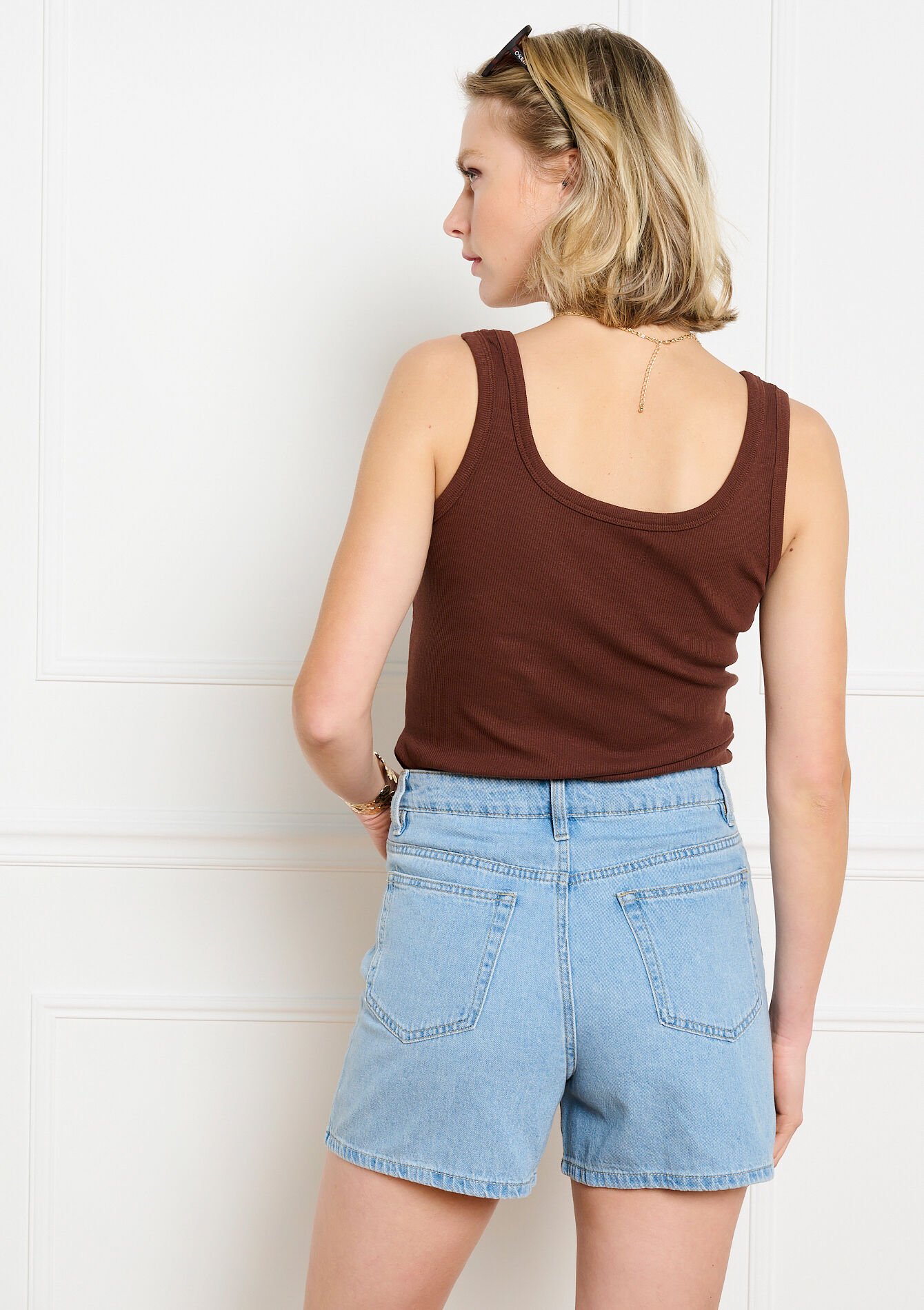 Aansluitend geribde tanktop, Aansluitend geribde tanktop - BROWN DARK CHOCOLATE - 02200528_3720