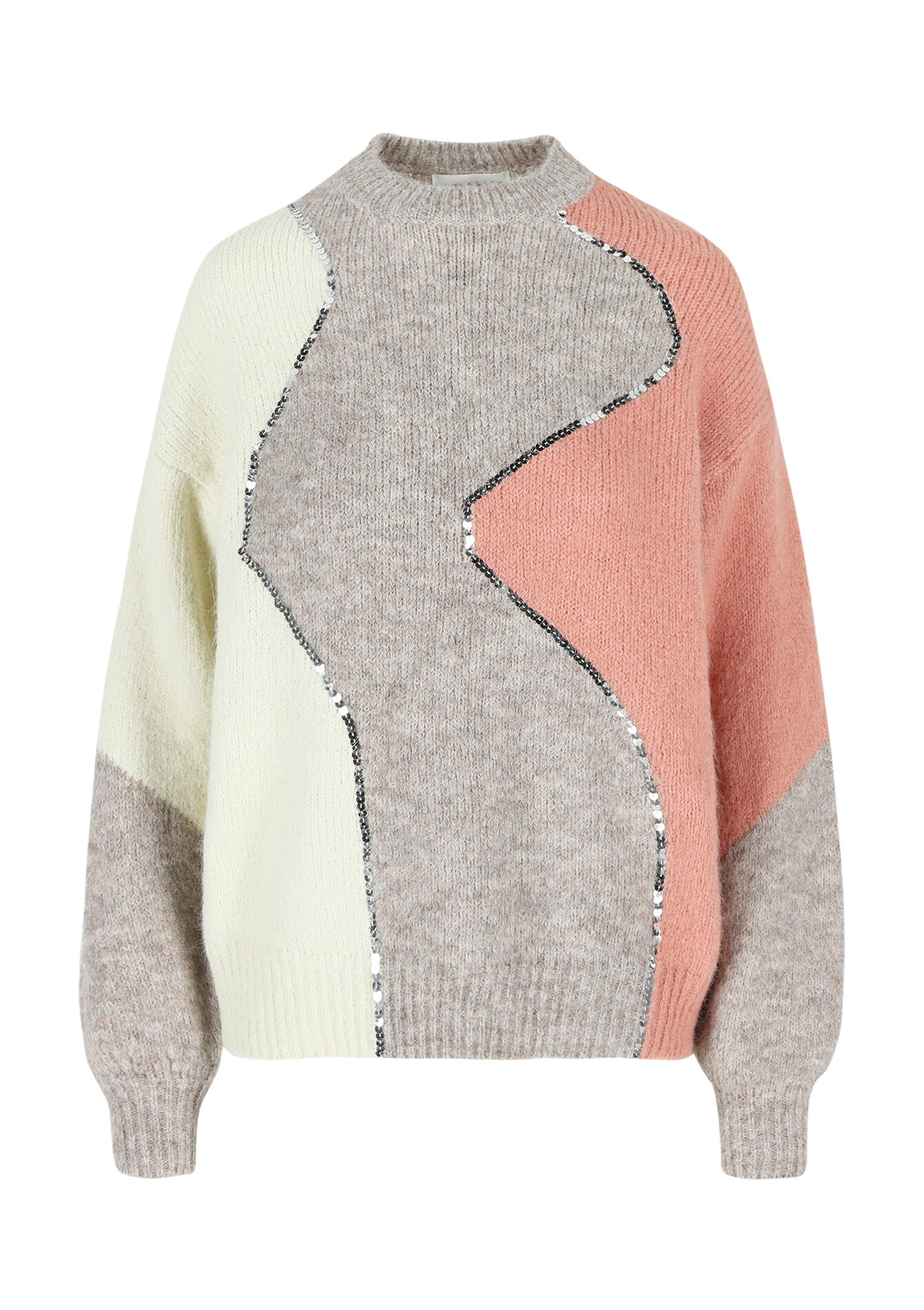 Sweater with zigzag and sequins, Sweater with zigzag and sequins - LIGHT TAUPE - 04006573