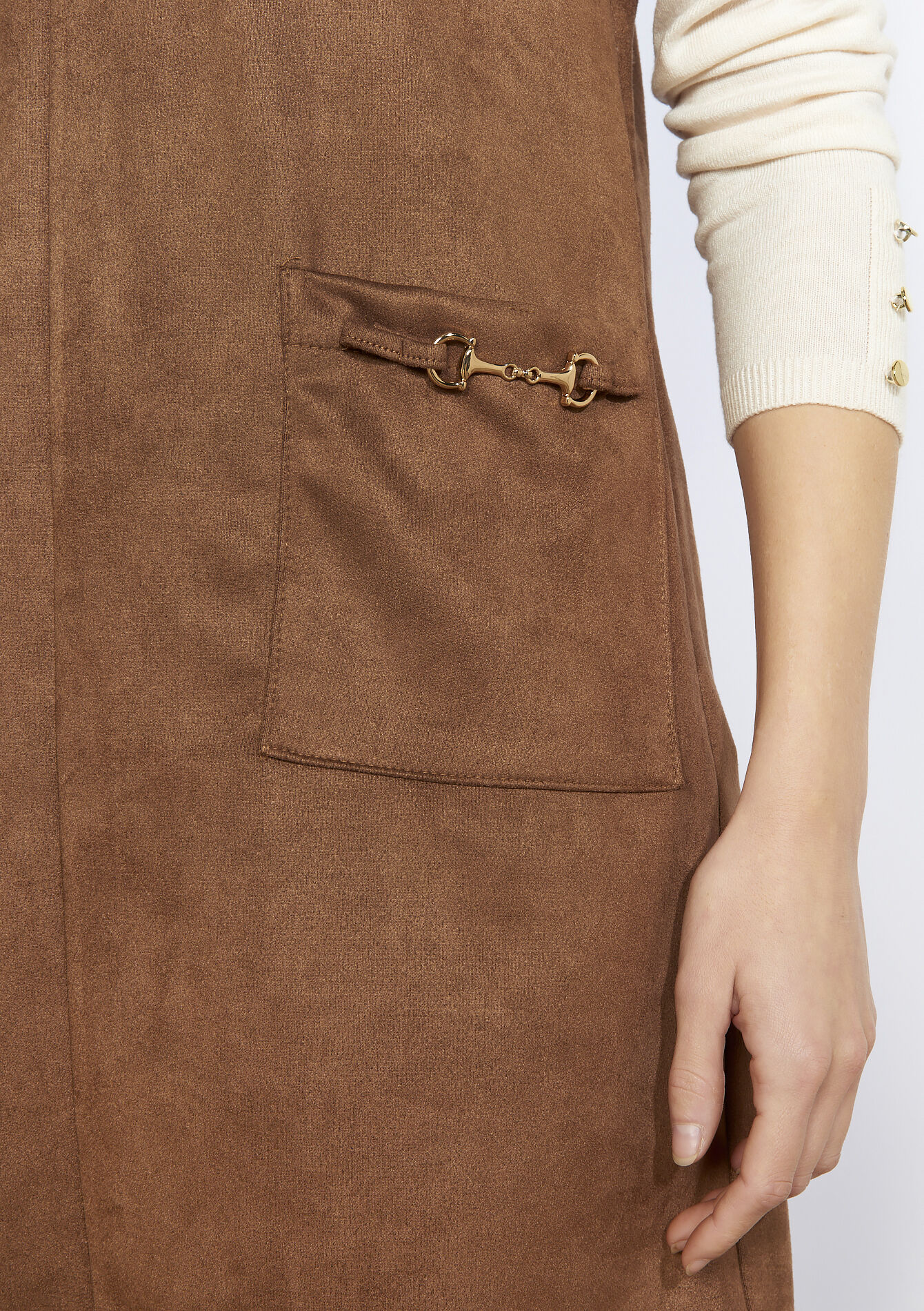 Sleeveless suedette dress, Sleeveless suedette dress - CAMEL CINNAMON - 08104420_3835